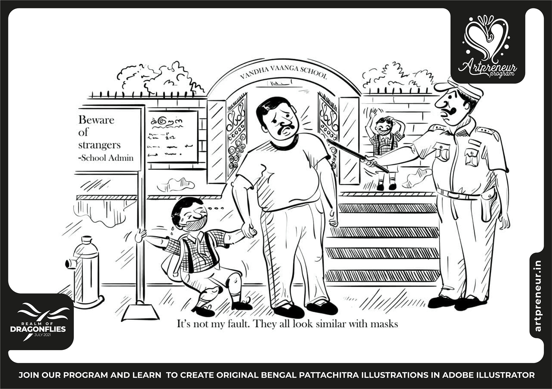 30 pen and pun comic cartoon illustrations: #23 Teacher and principal gag