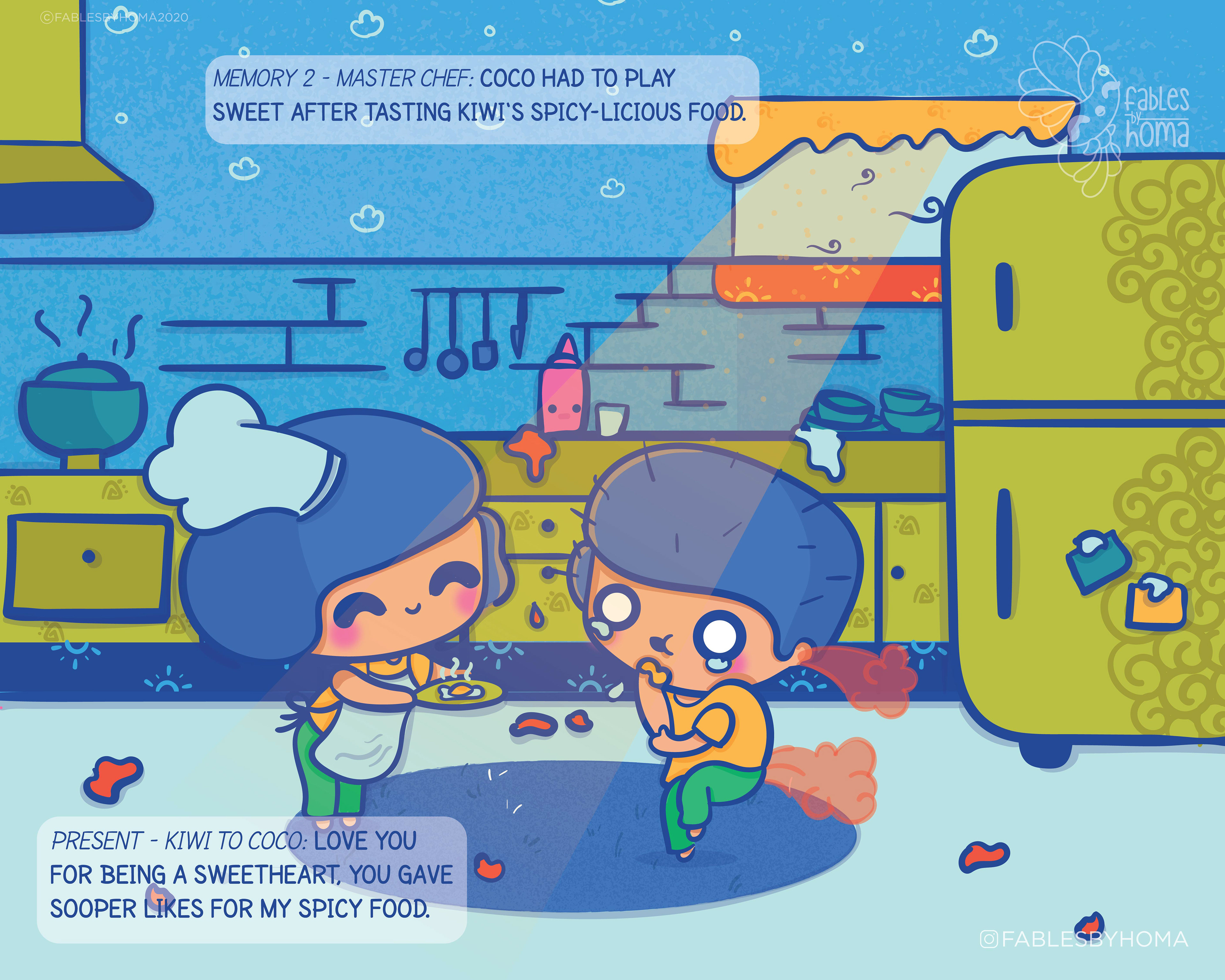 Quirky couple Coco and Kiwi, kawaii nouveau: #4 Cooking together in the kitchen