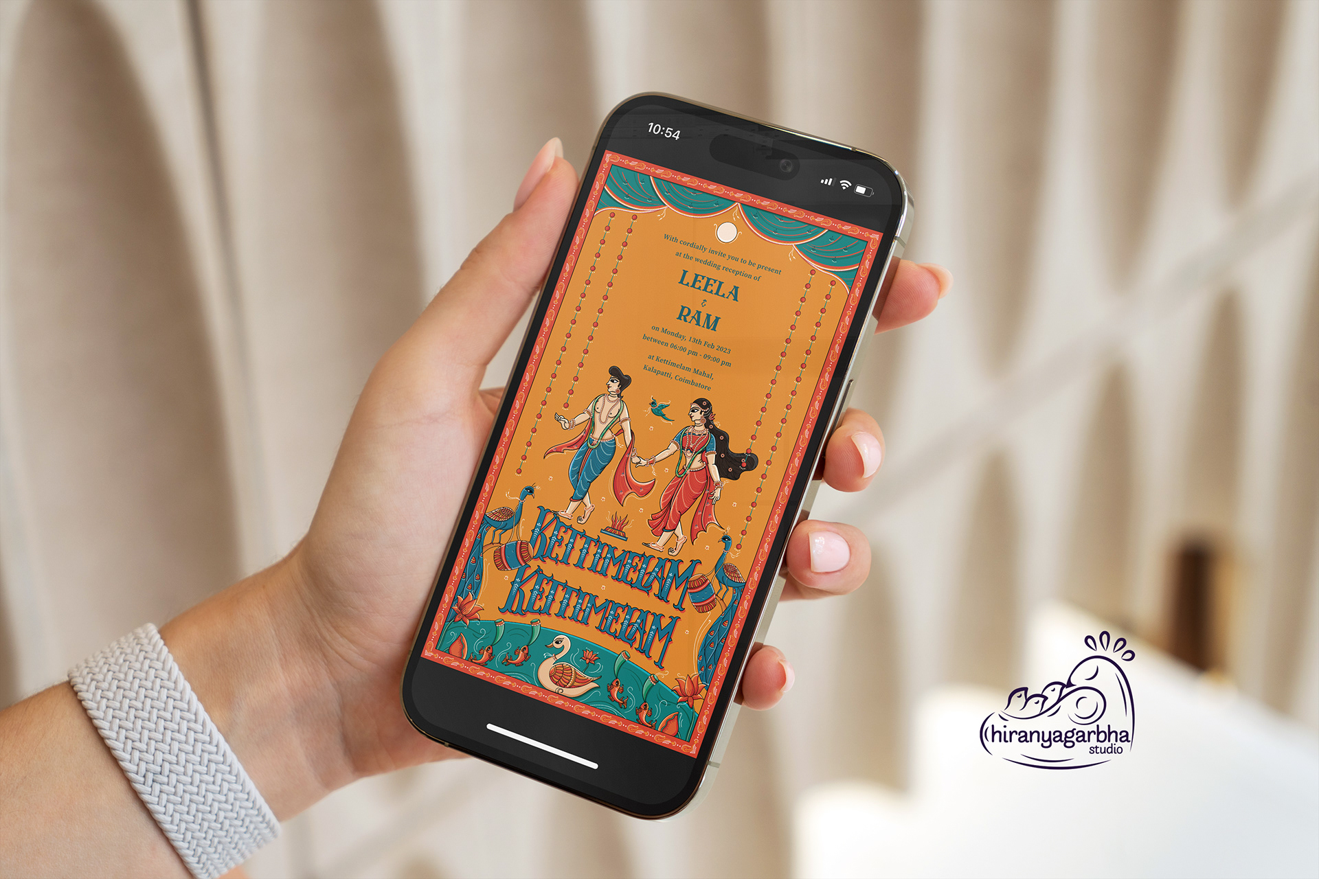 Kettimelam wedding invitation: digital invitation on a phone screen