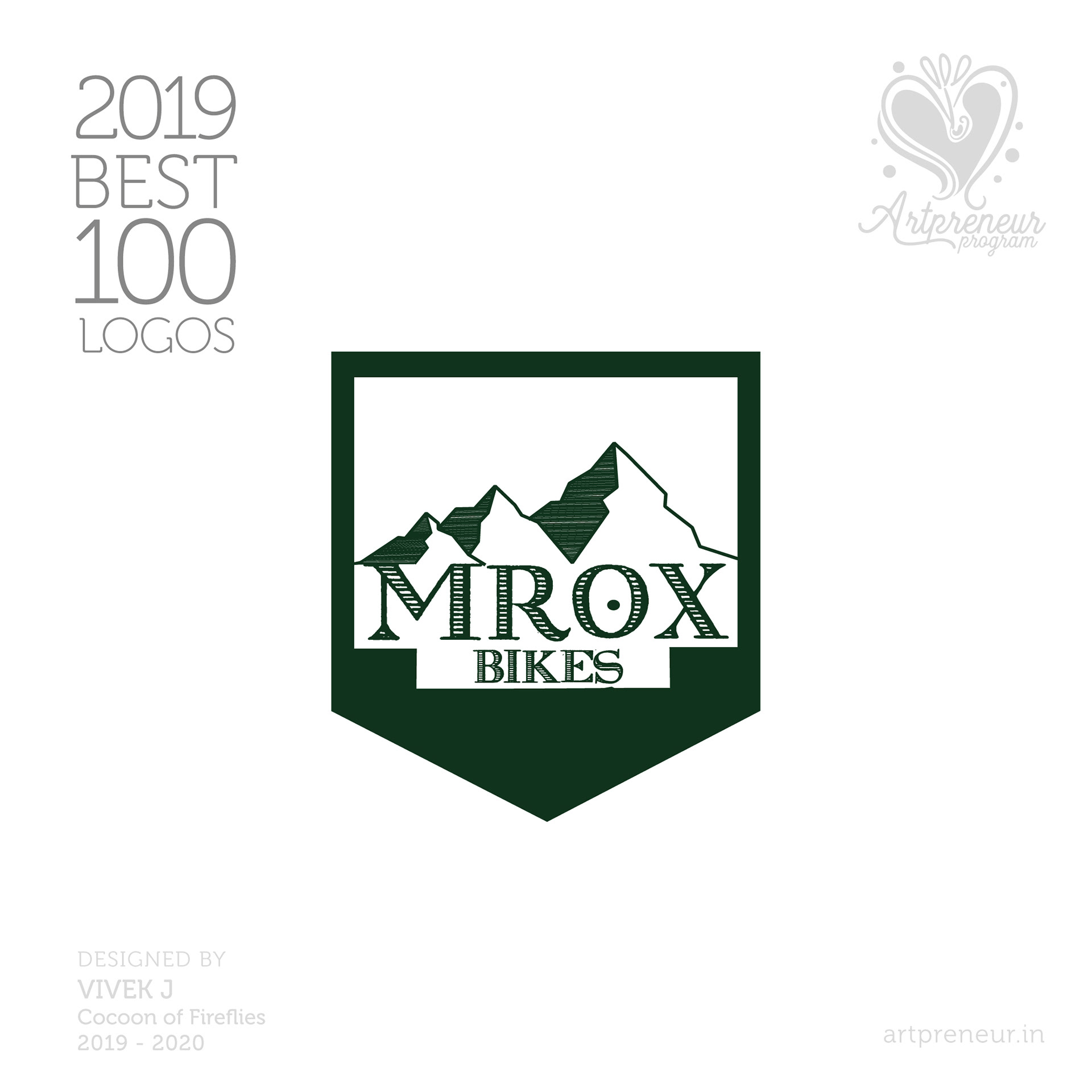 100 best logos of Atma Studios 2019: MROX Bikes mountain shield logo