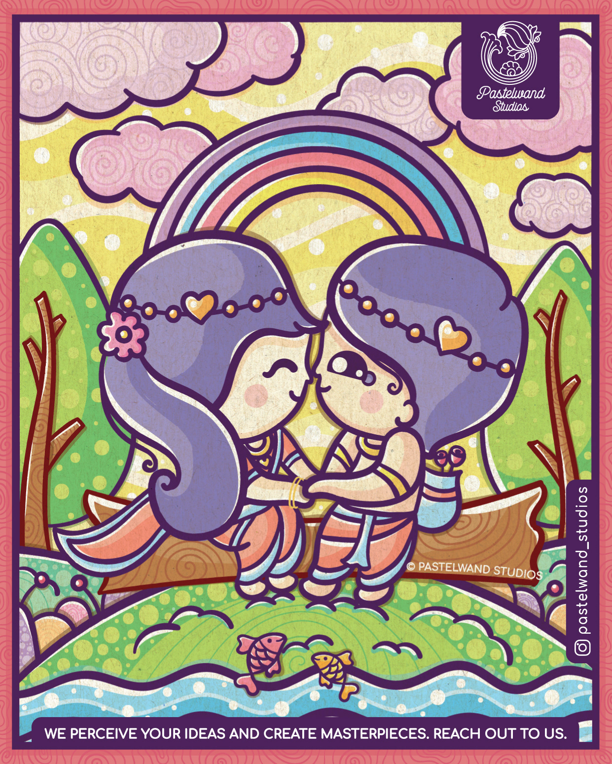 Kawaii love edition, Journey of Tutti Frutti: cute couple sitting under a rainbow