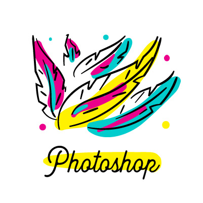 Artpreneur creative program hand-drawn icon: Photoshop icon, feathers