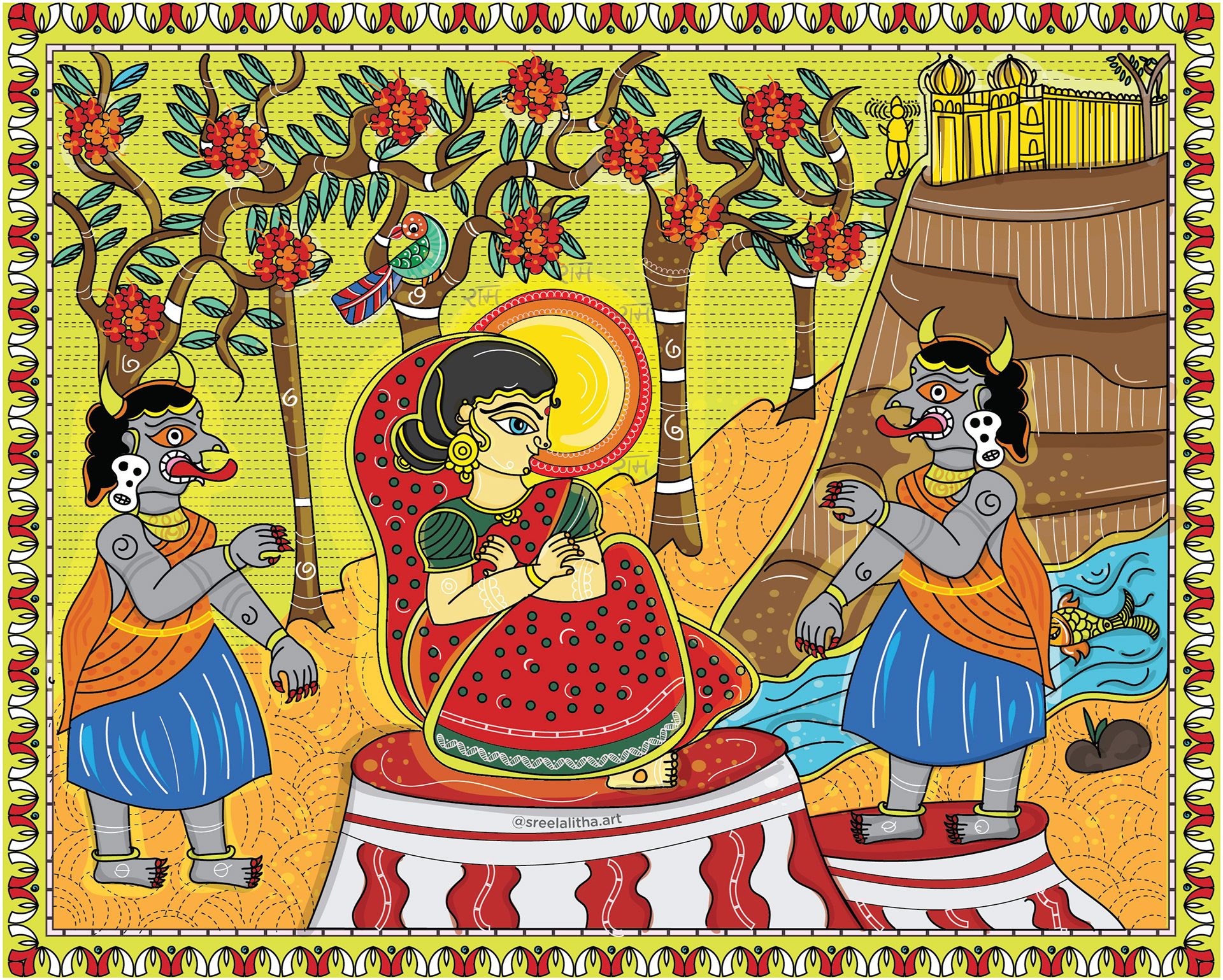 20 tree-based illustrations collective: #11 Folk scene with women under a fruit tree