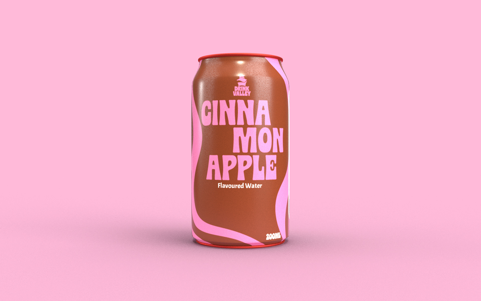 Drink Valley flavoured soda can branding and packaging: Cinnamon Apple can on pink