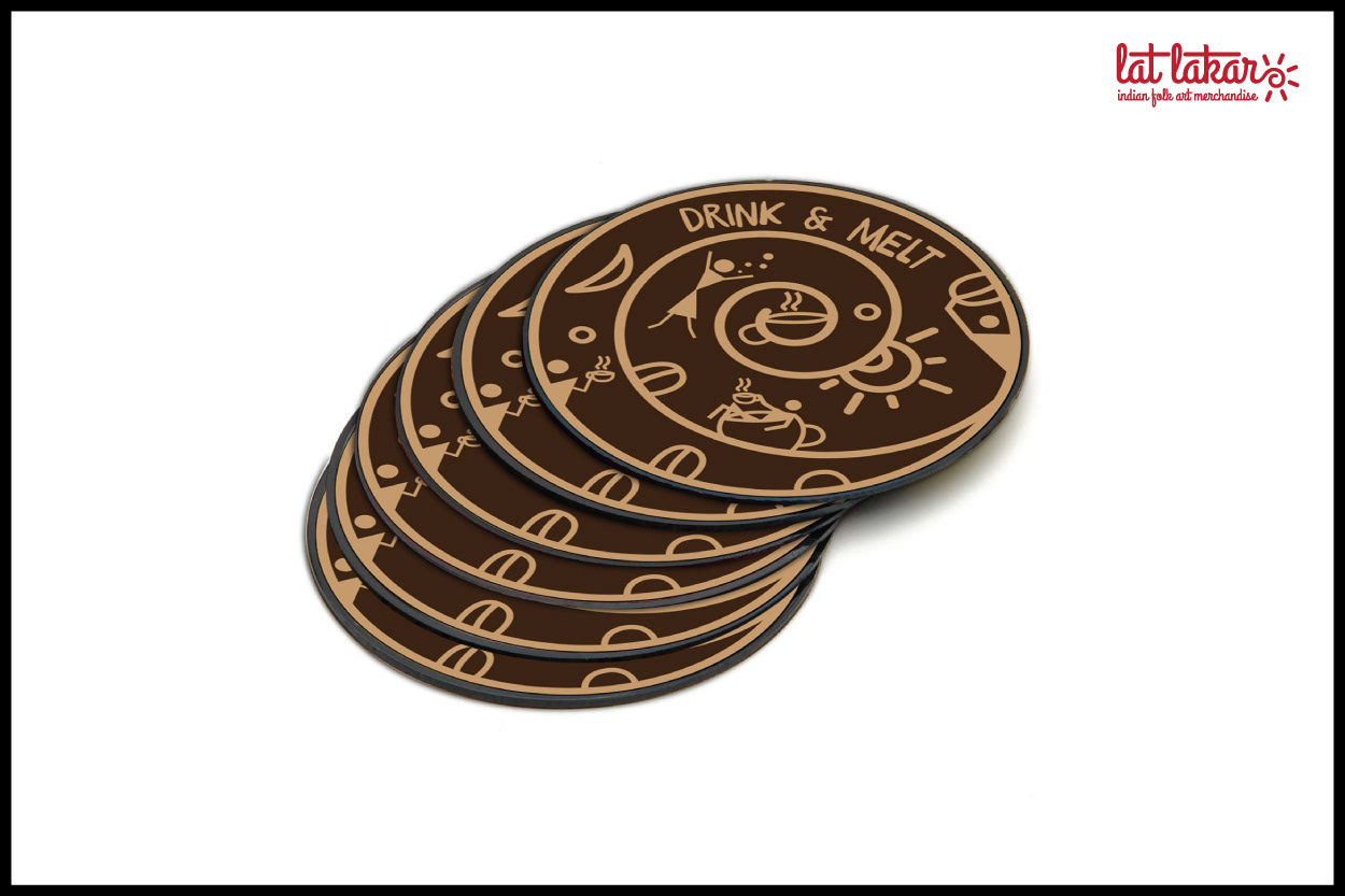 Lat Lakar Indian folk art merchandise: set of wooden coasters
