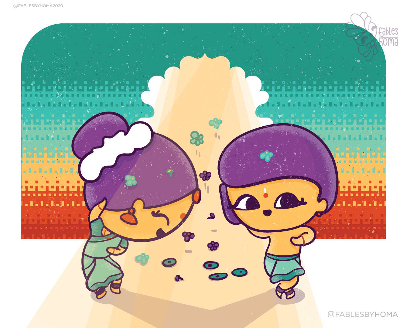 Japanese kawaii nouveau cute characters: #27 Kawaii friends on a sunset path