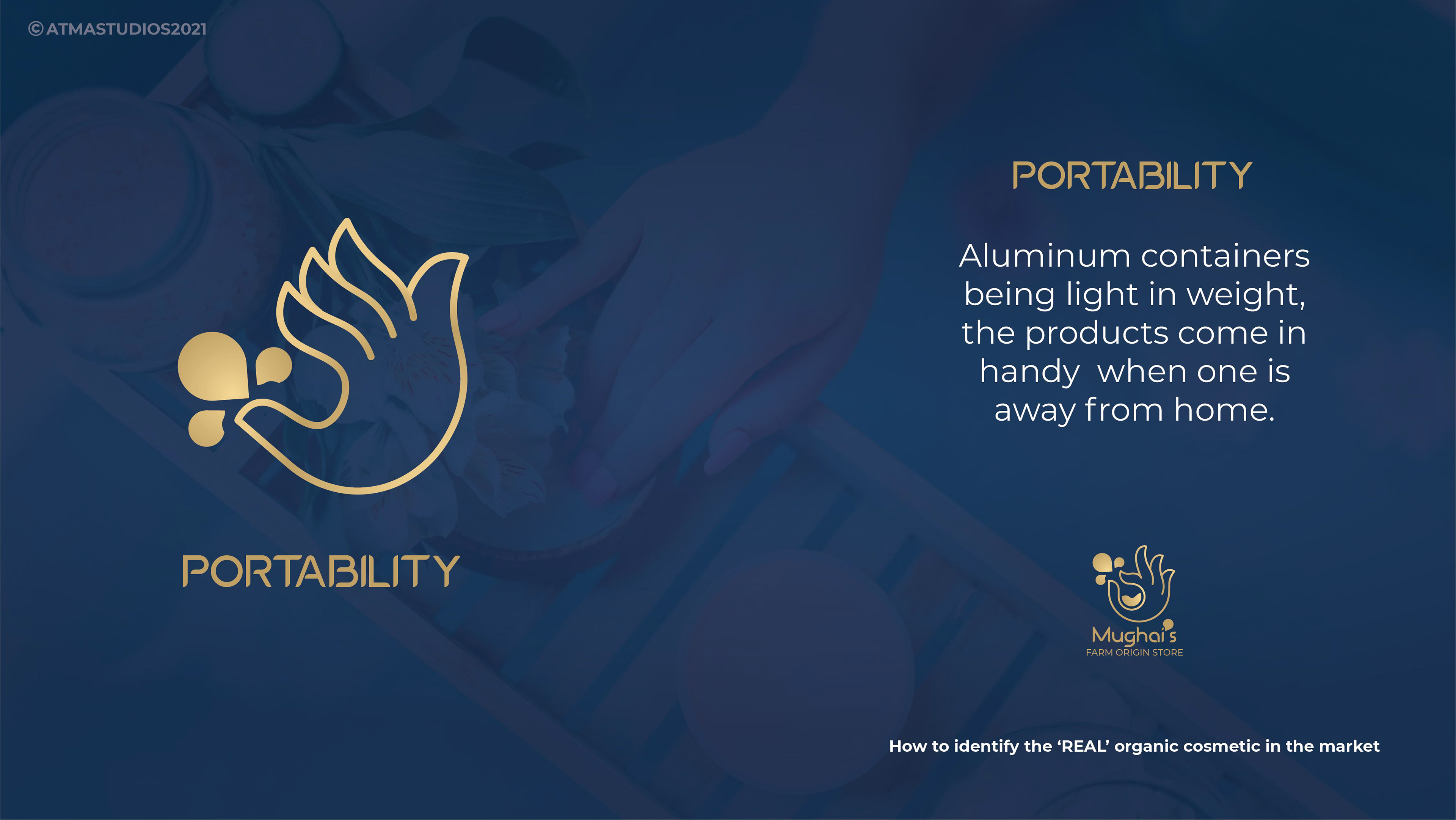 Mughai's Farm Origin Store rebranding: brand deck slide: portability