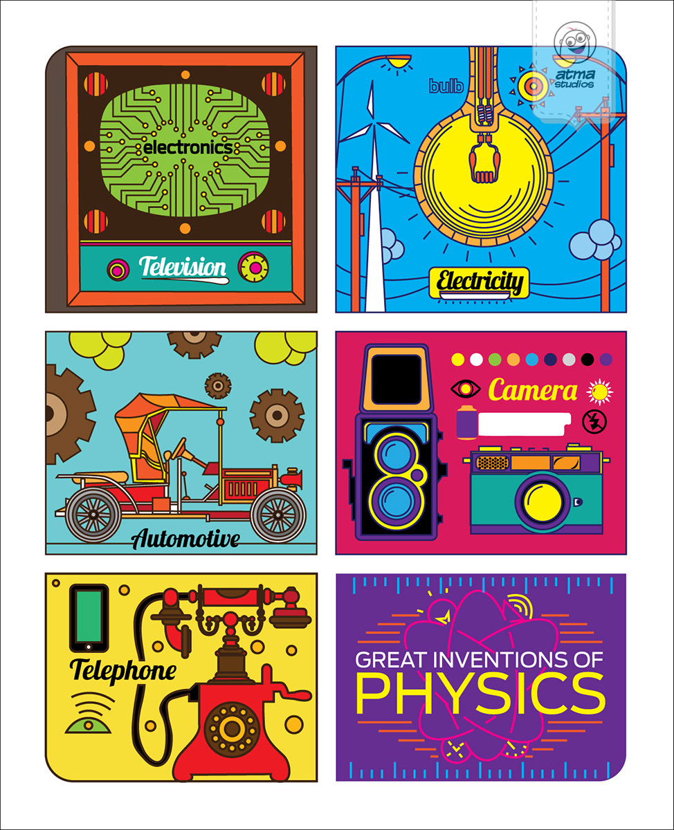 50 notebook cover illustrations: Great Inventions of Physics cover