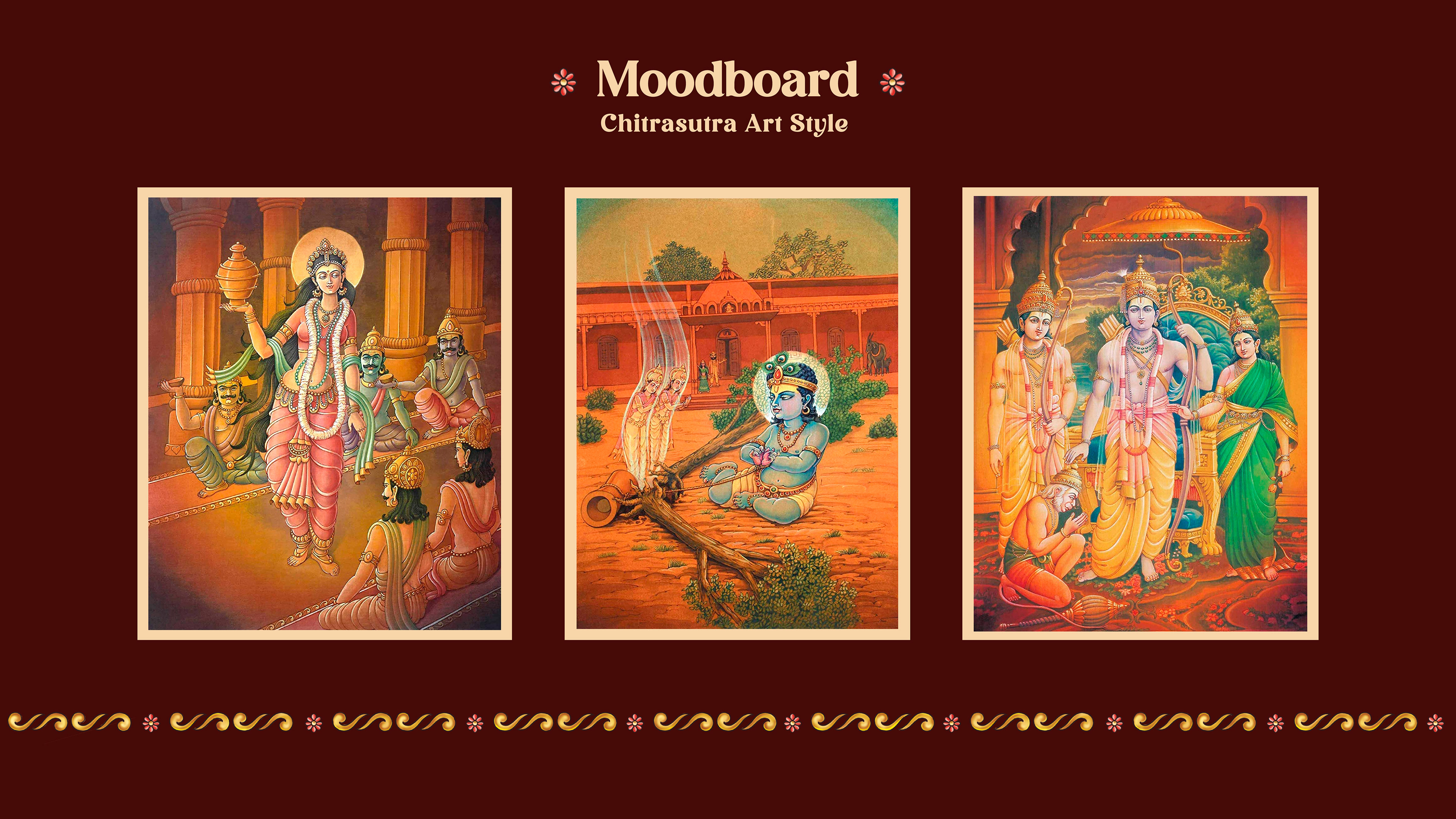 Smarana Lord Rama series incense packaging: moodboard of Chitrasutra art