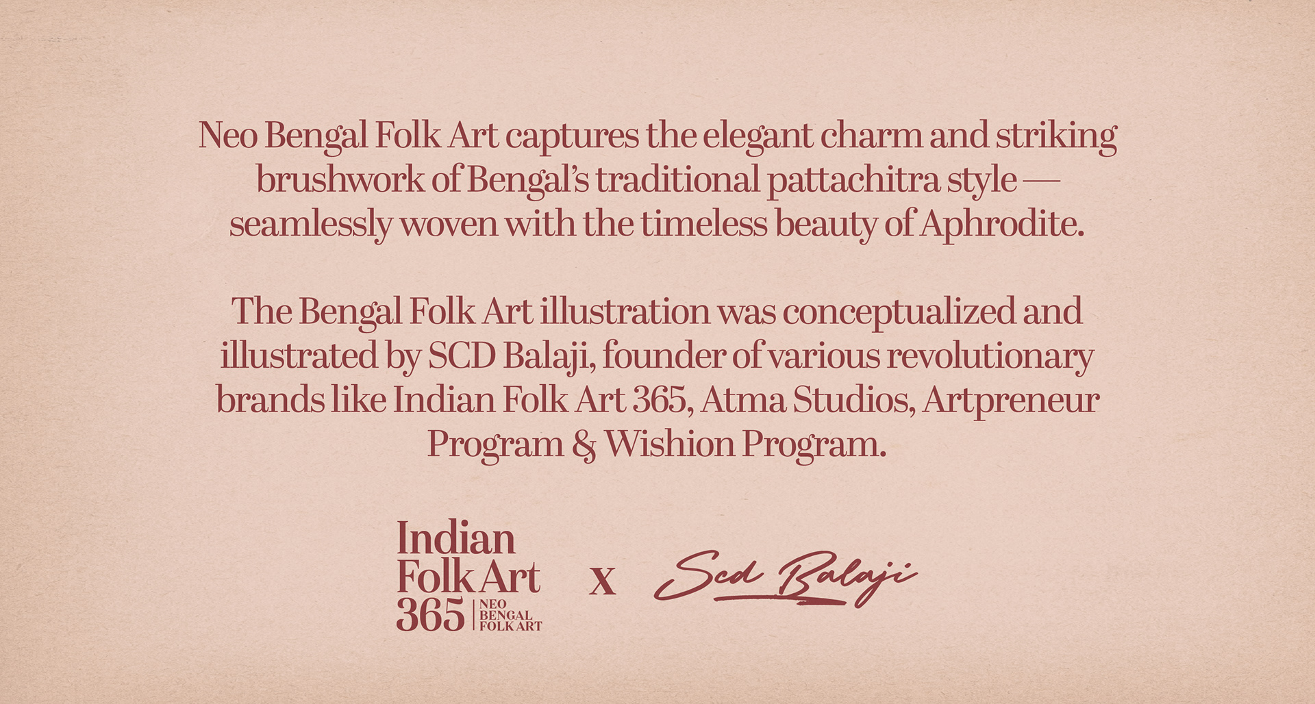 Aphrodite in 7 art styles, an Indian Folk Art 365 tribute: Neo Bengal folk art Aphrodite note, illustrated by SCD Balaji of Atma Studios