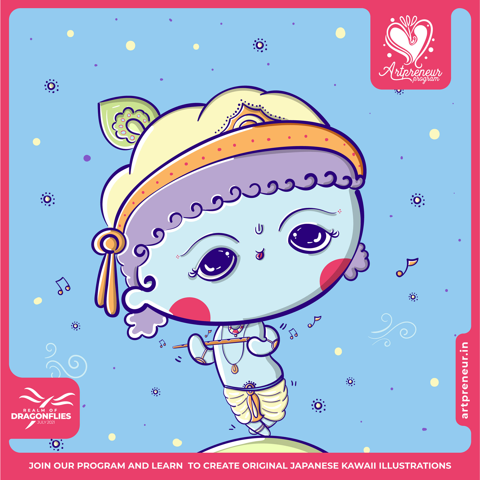 30 kawaii cute illustrations: #39 Little Krishna in a winter cap