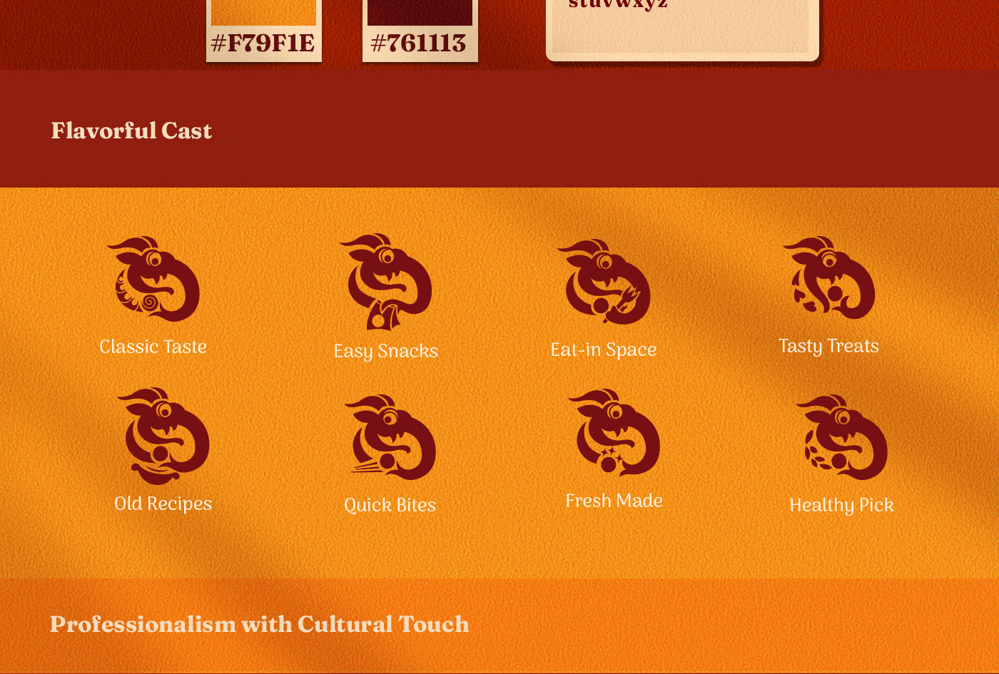 Snactale heritage snack bistro brand: set of eight product sub-brand icons