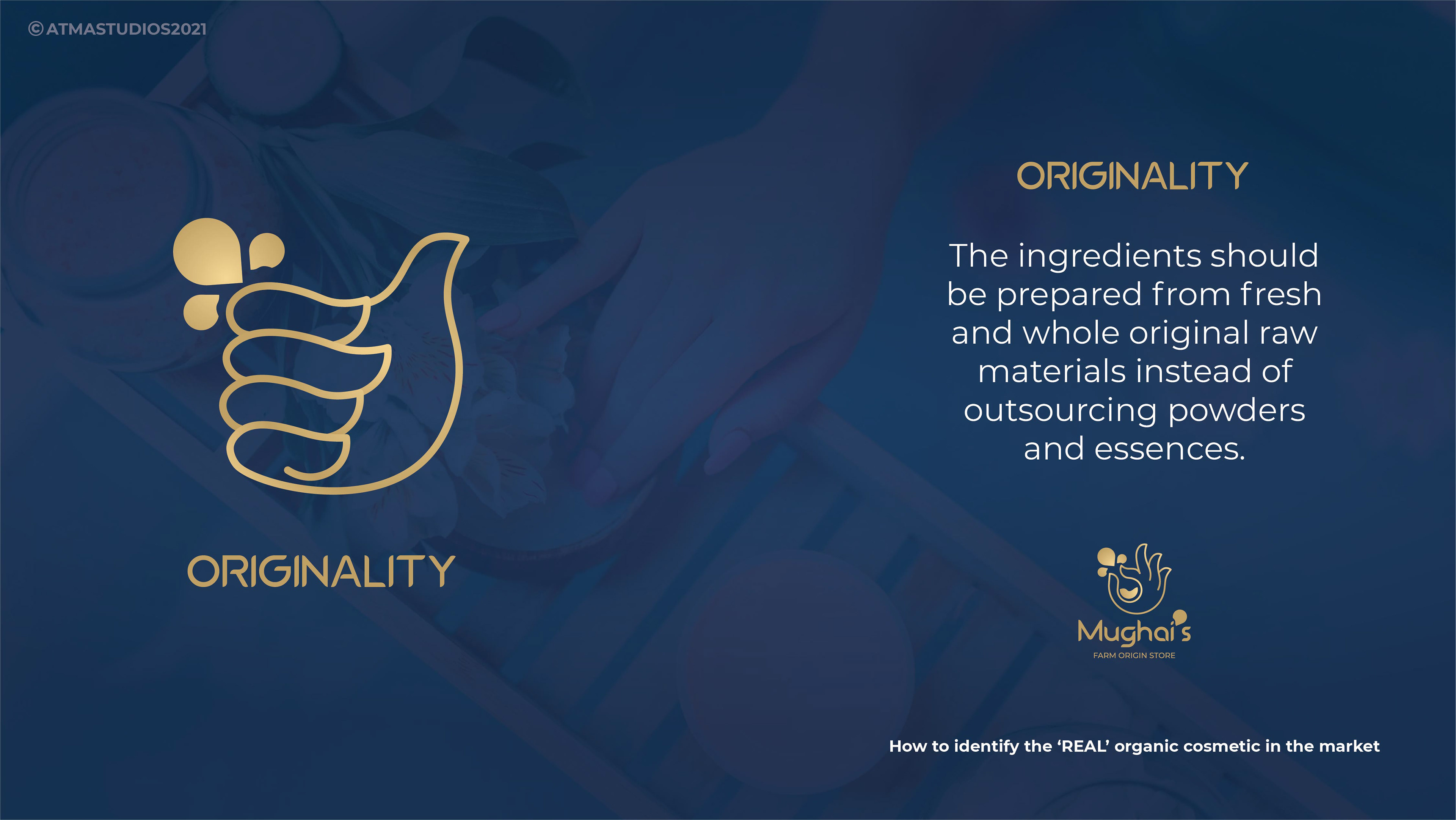 Mughai's Farm Origin Store rebranding: brand deck slide: originality
