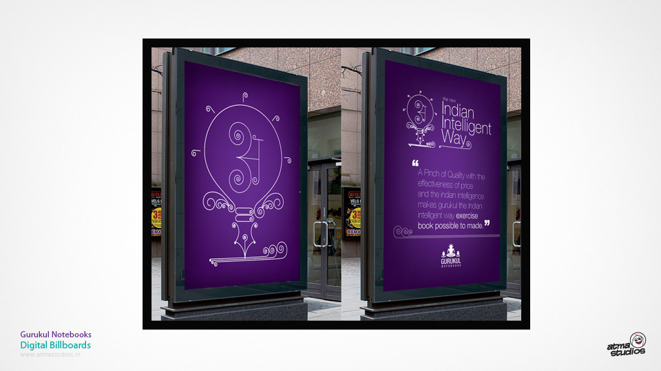 Gurukul Notebooks brand: bus shelter billboard designs in purple