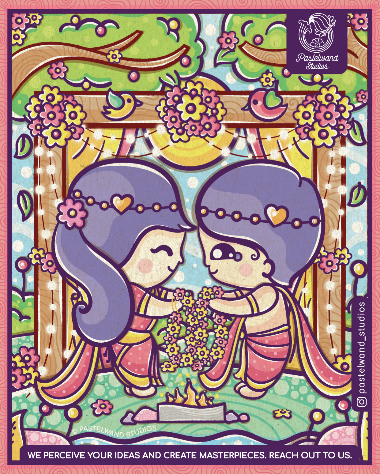 Kawaii love edition, Journey of Tutti Frutti: cute couple exchanging garlands in a wedding mandap