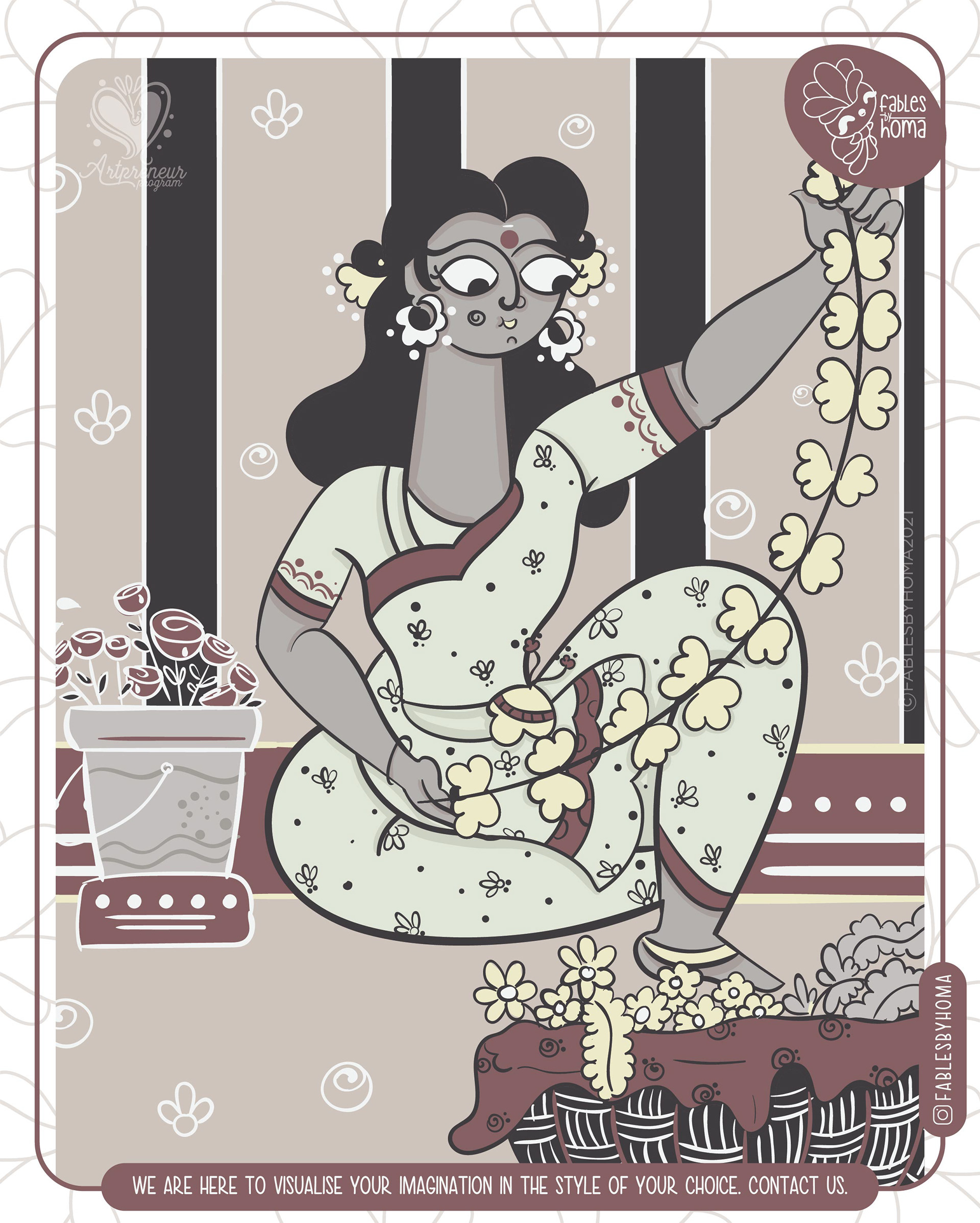 Hope edition, Bengal Pattachitra inspired everyday heroes: street vendor portrait: a garland maker with jasmine