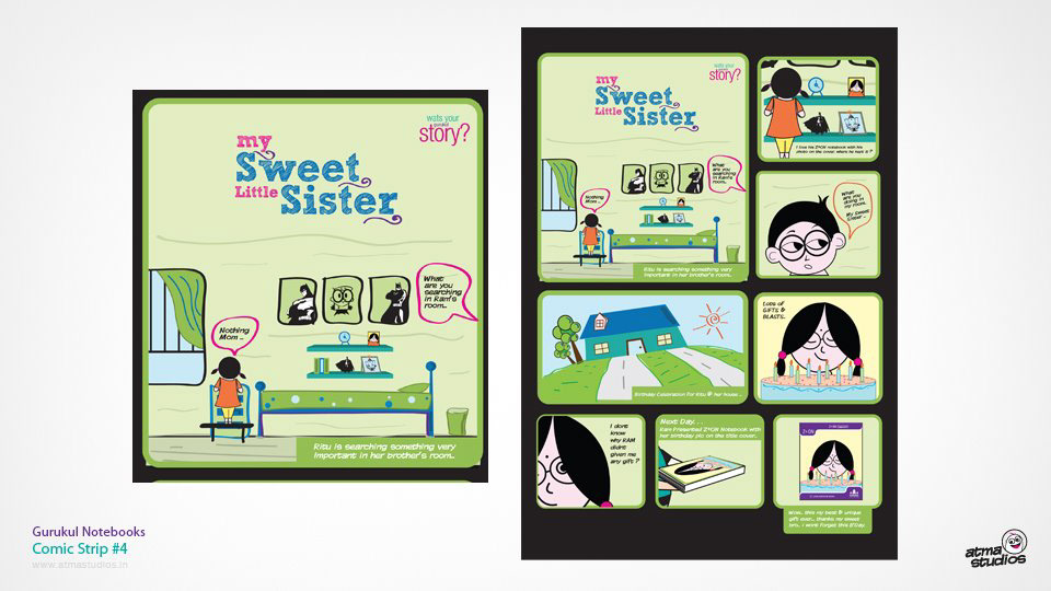 Gurukul notebook cover titles: My Sweet Sister comic strip cover