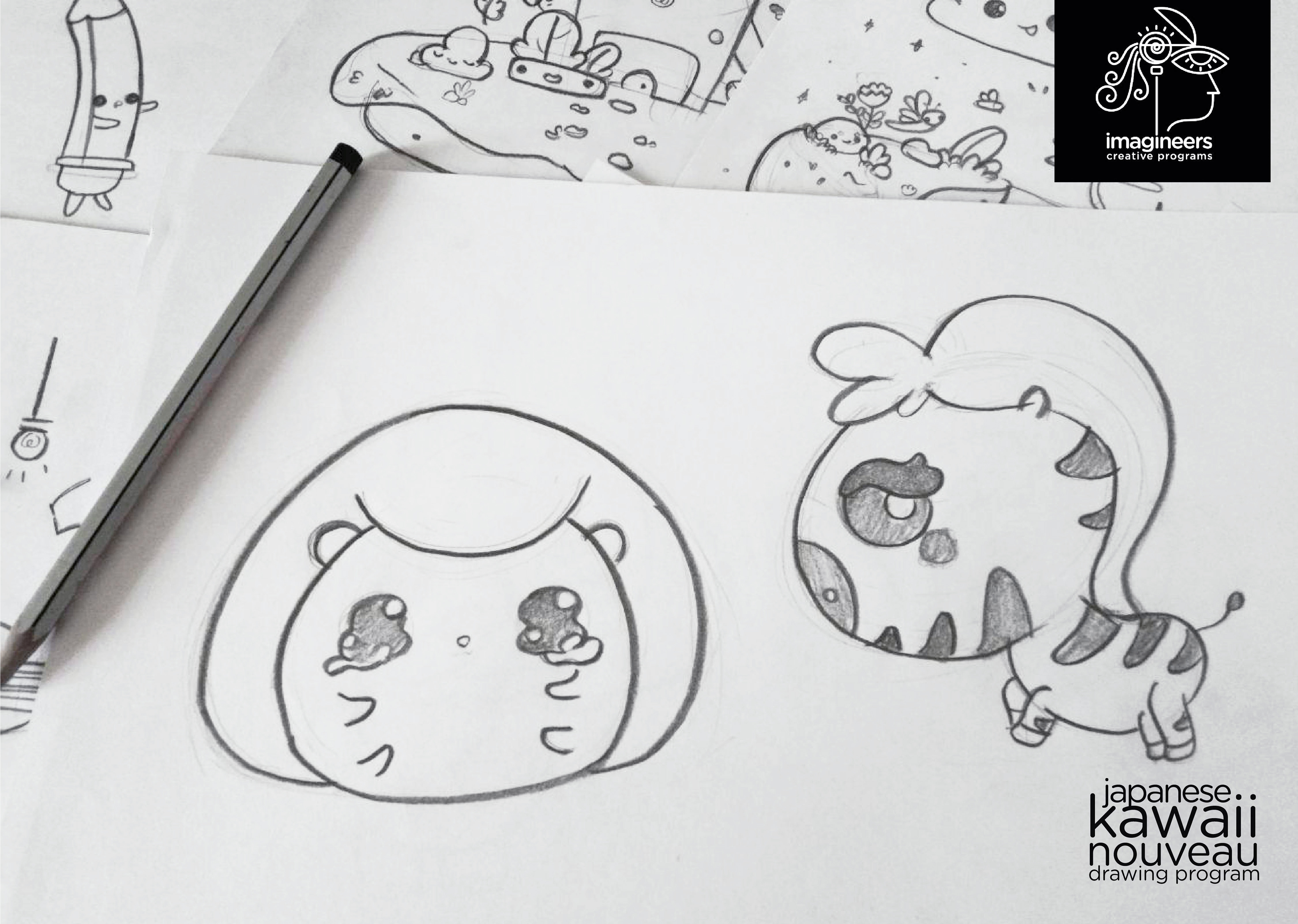 Japanese kawaii nouveau cute characters: #43 Kawaii character pencil sketches