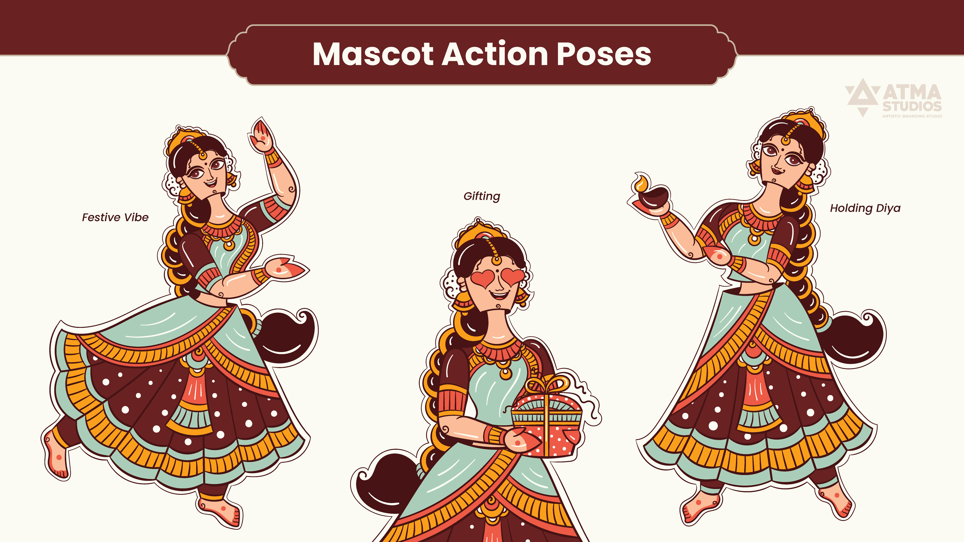 Ritualistic mindful essentials brand: mascot action poses