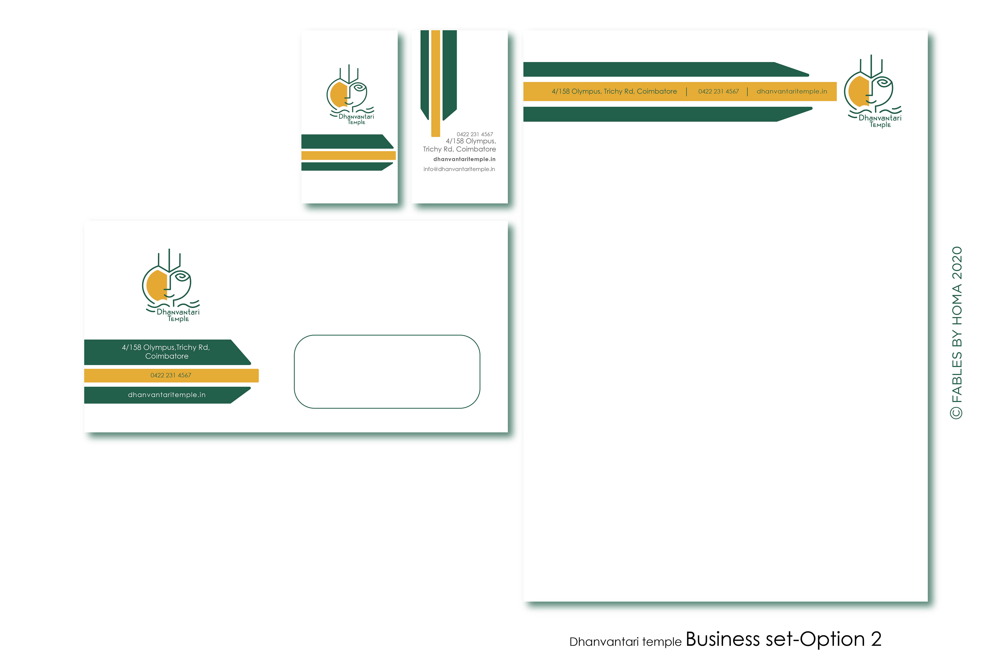 Dhanvantari Temple brand: business stationery set option 2 with letterhead, envelope and cards