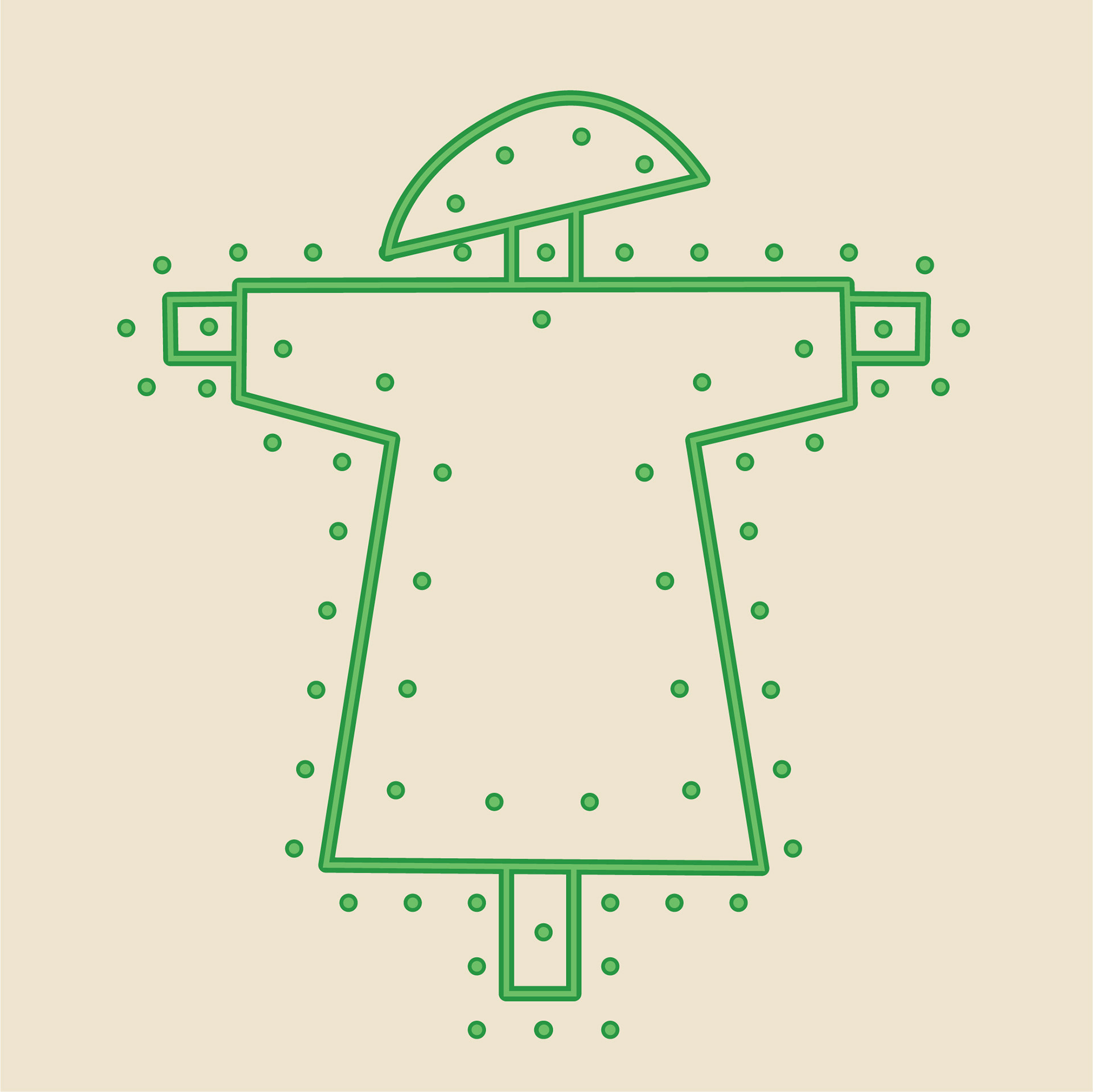 Mandana folk art inspired farm icon: scarecrow icon in green dotted line art