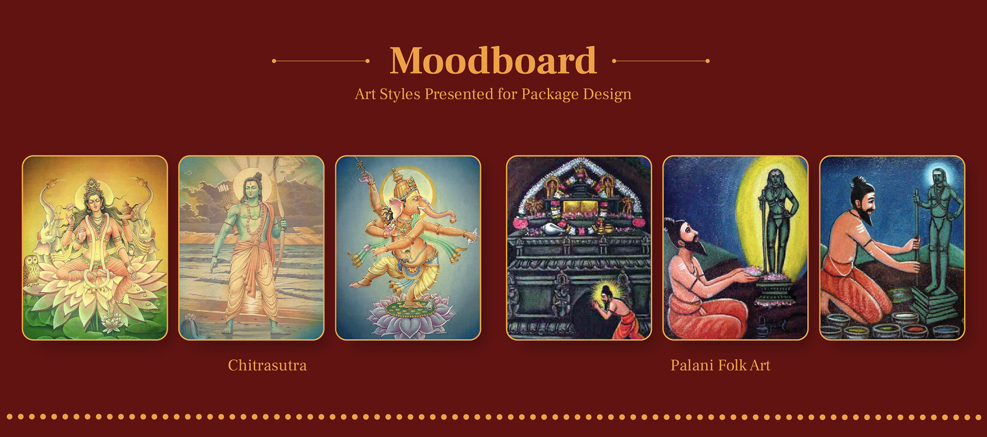 Sri Kanda Vilas Panchamirtham package design: moodboard of devotional paintings