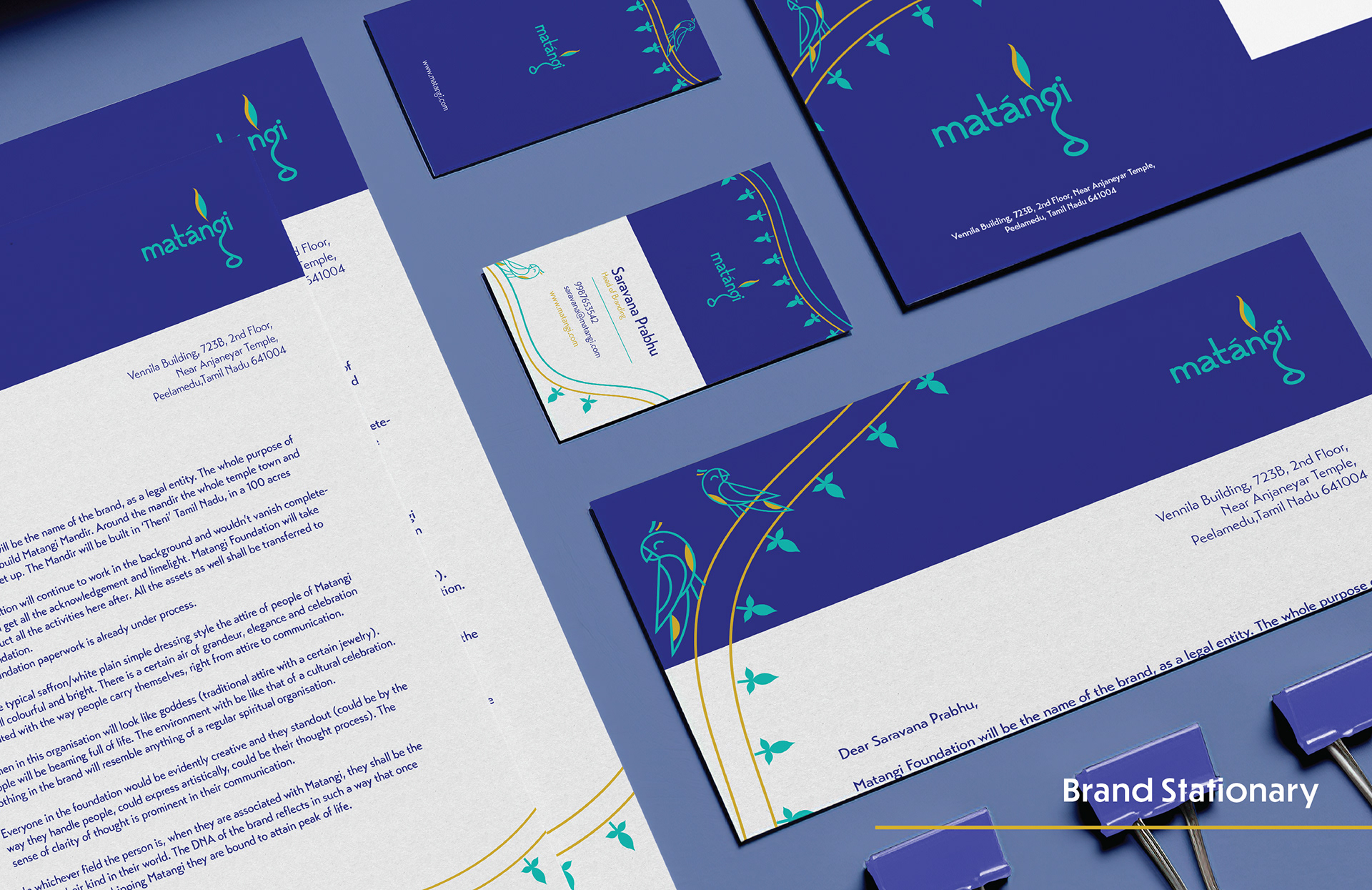 Matangi spiritual brand: brand stationery close-up with letterheads and cards