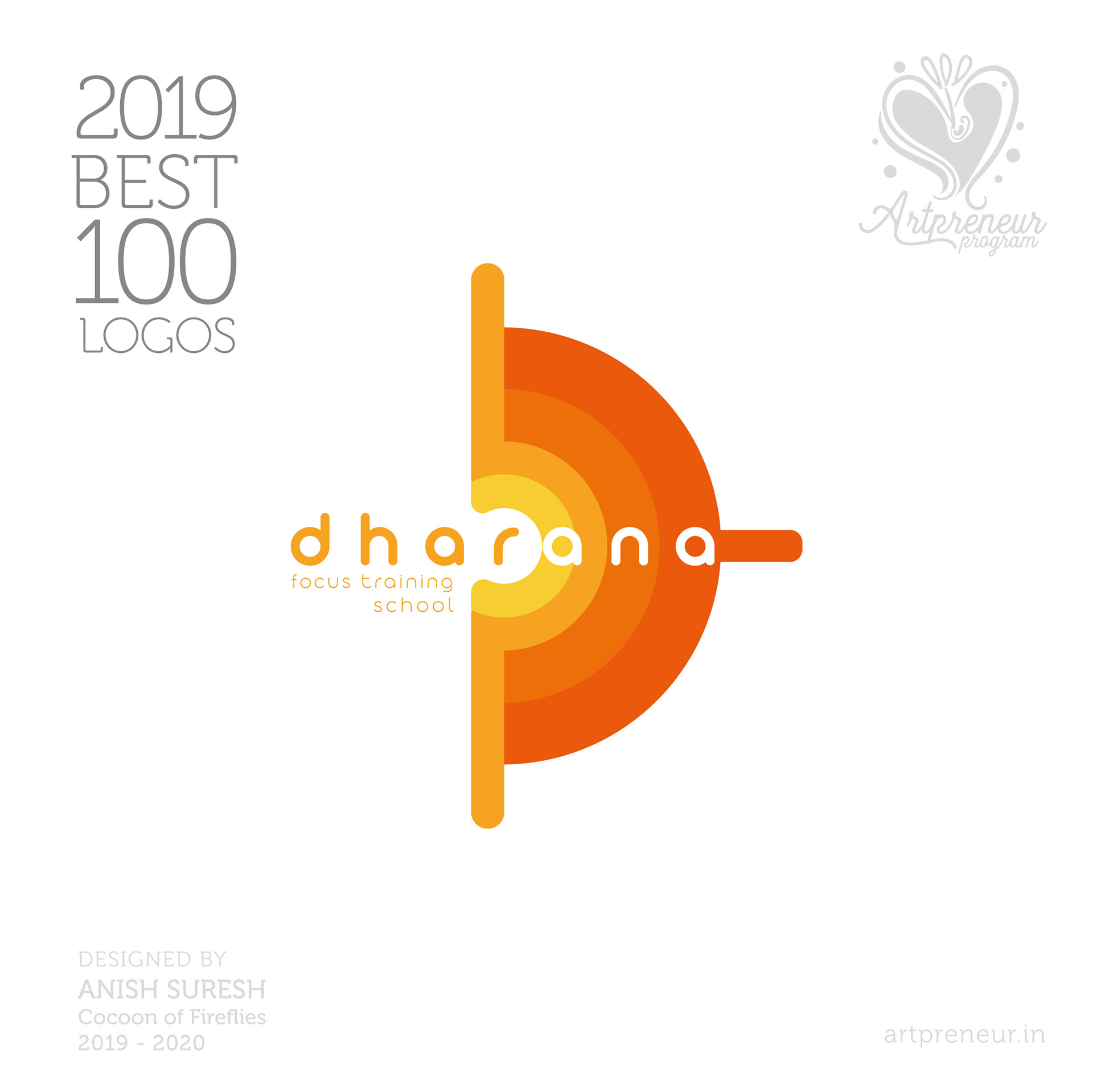 100 best logos of Atma Studios 2019: Dharana logo with an orange sun