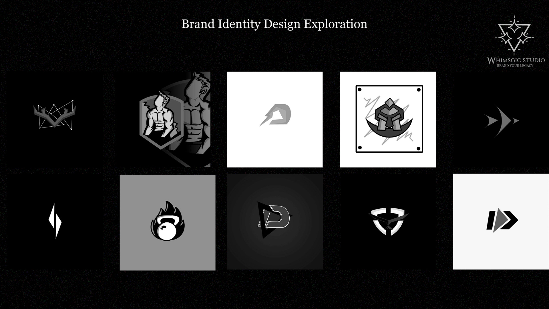 Dheeru athlete personal brand: brand identity design exploration grid of ten logo options