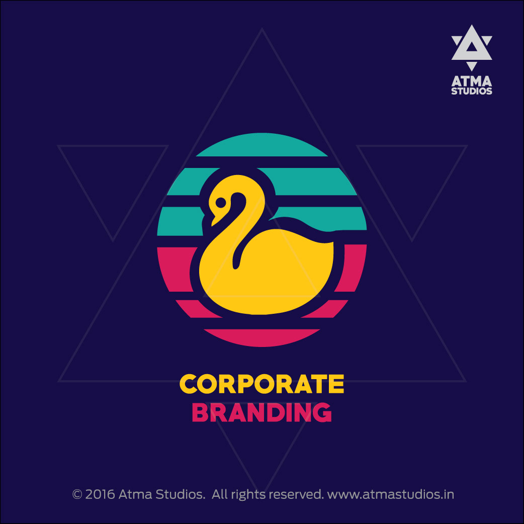 Atma Studios branding packages icon: Corporate Branding, a swan in a striped circle