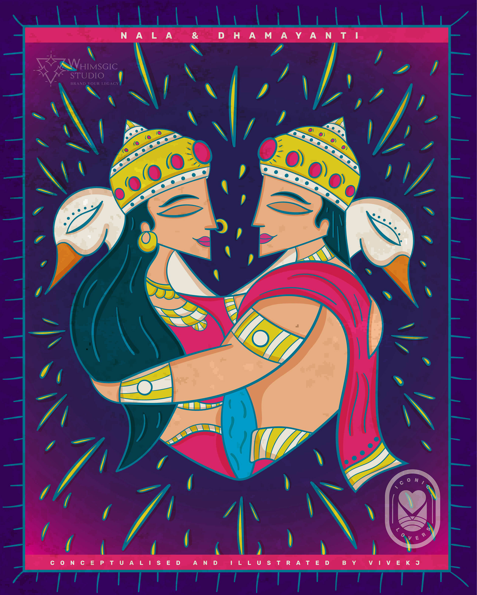 12 iconic lovers in contemporary Bengal Pattachitra: #8 Nala and Damayanti