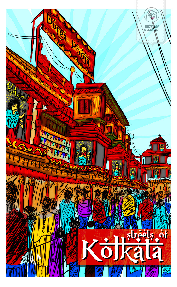50 notebook cover illustrations: Kolkata street and tram cover