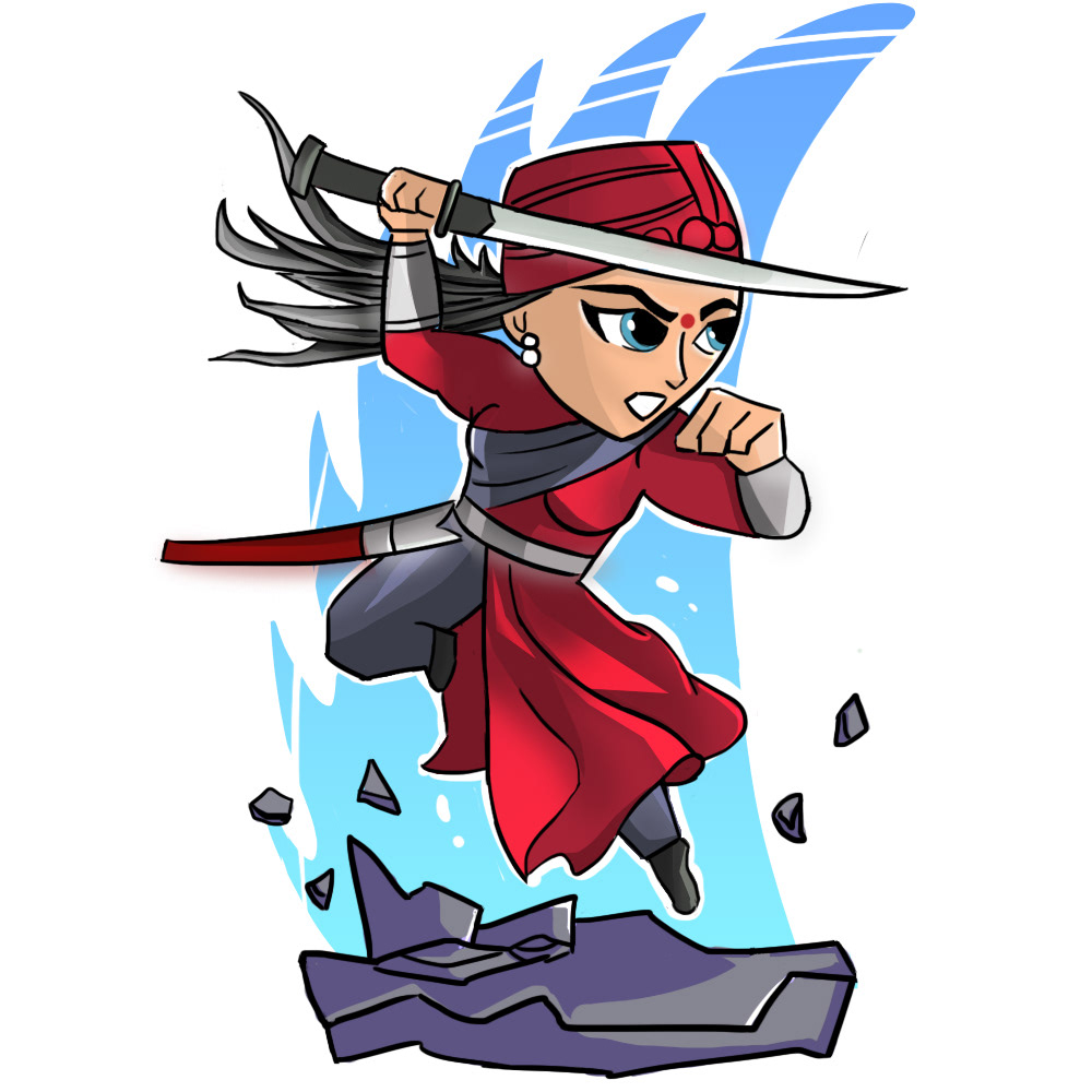 Experimental illustrations 2020: #8 Samurai warrior girl chibi