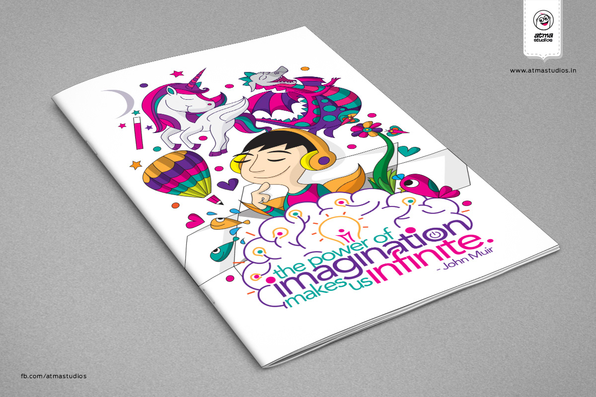 50 notebook cover illustrations: Imagination notebook mockup