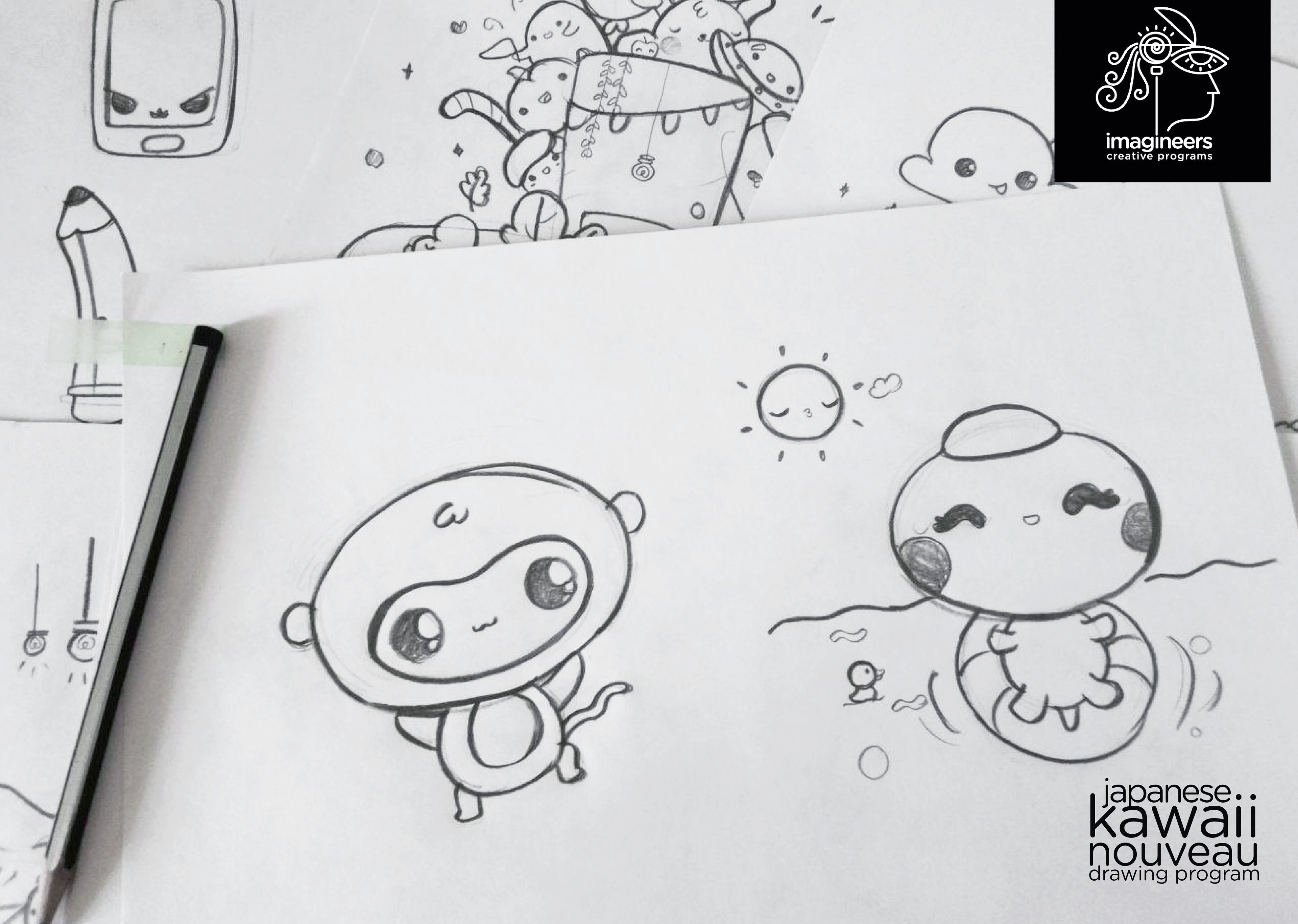 Japanese kawaii nouveau cute characters: #39 Kawaii character pencil sketches