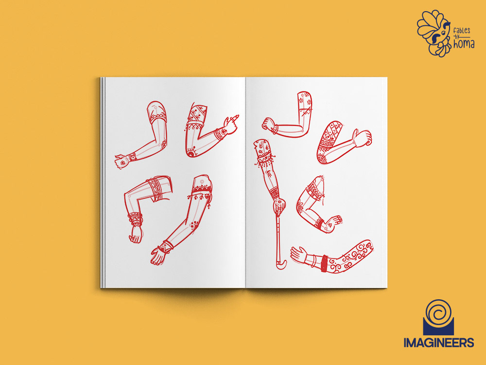 Epiphany Madhubani experimental illustrations: #4 Sketchbook page of hand and costume studies 2