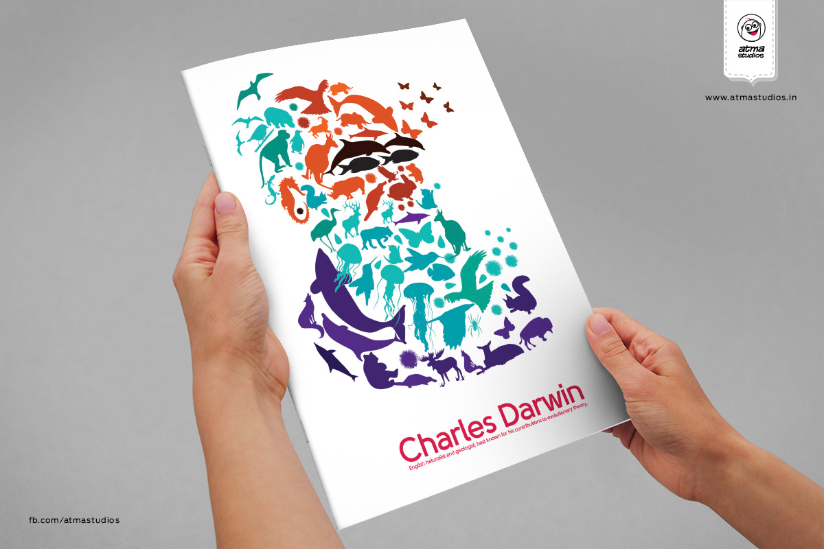 50 notebook cover illustrations: hands holding the Charles Darwin notebook