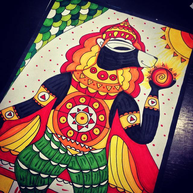 50 contemporary Indian folk art illustrations: #51 Jambhavan artwork in progress