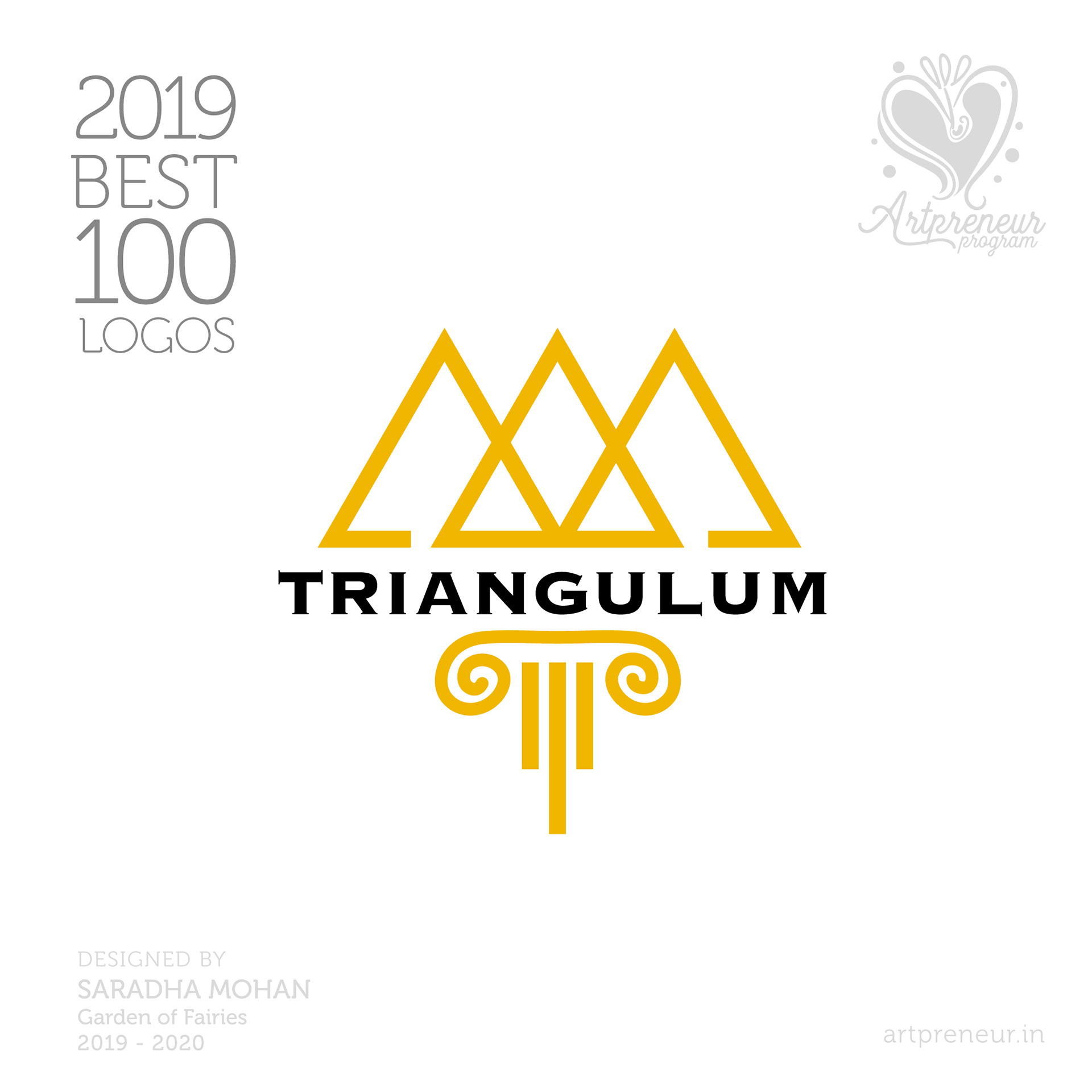 100 best logos of Atma Studios 2019: Triangulum logo with a golden pillar