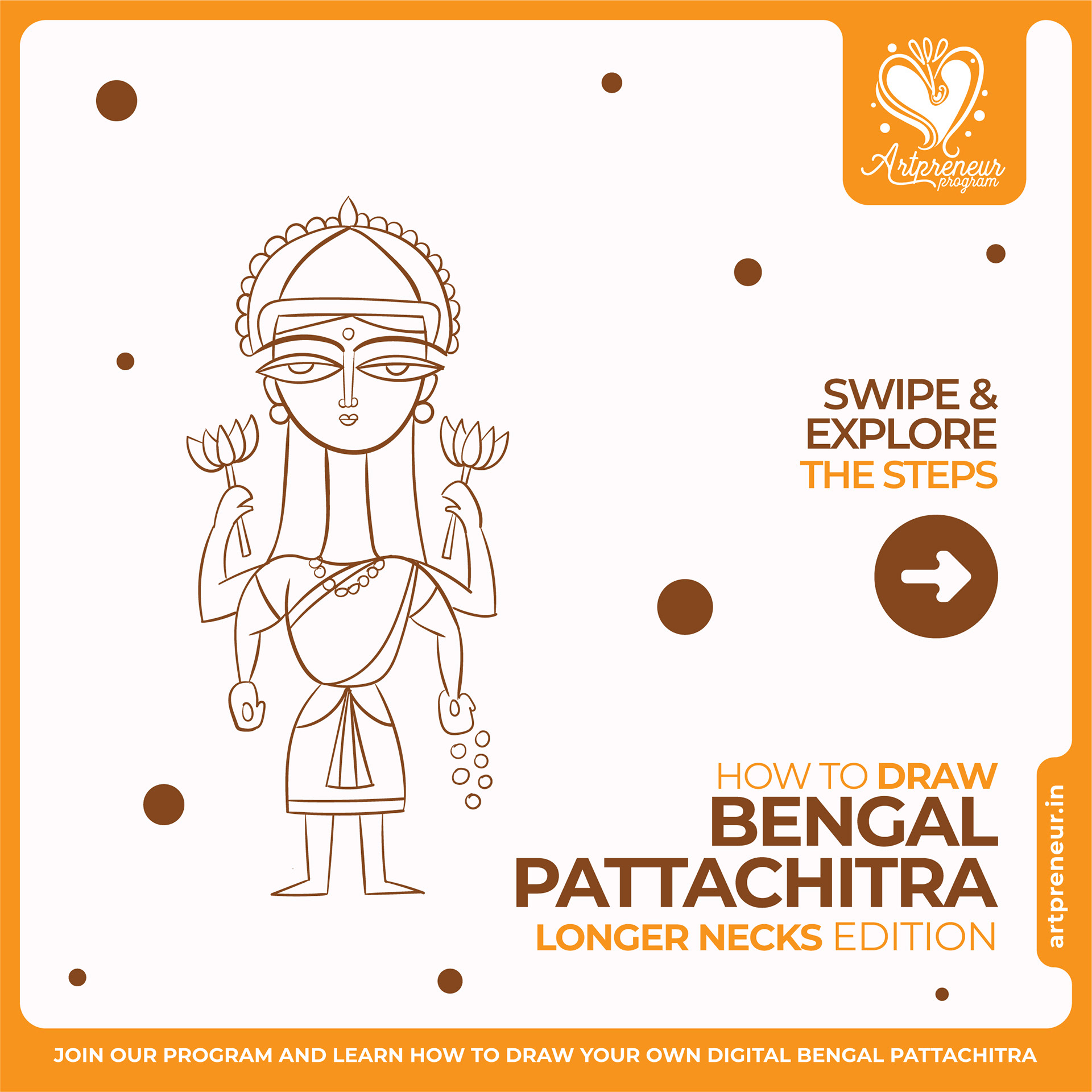 50 Bengal Pattachitra Indian folk illustrations: #51 "How to draw" figure outline