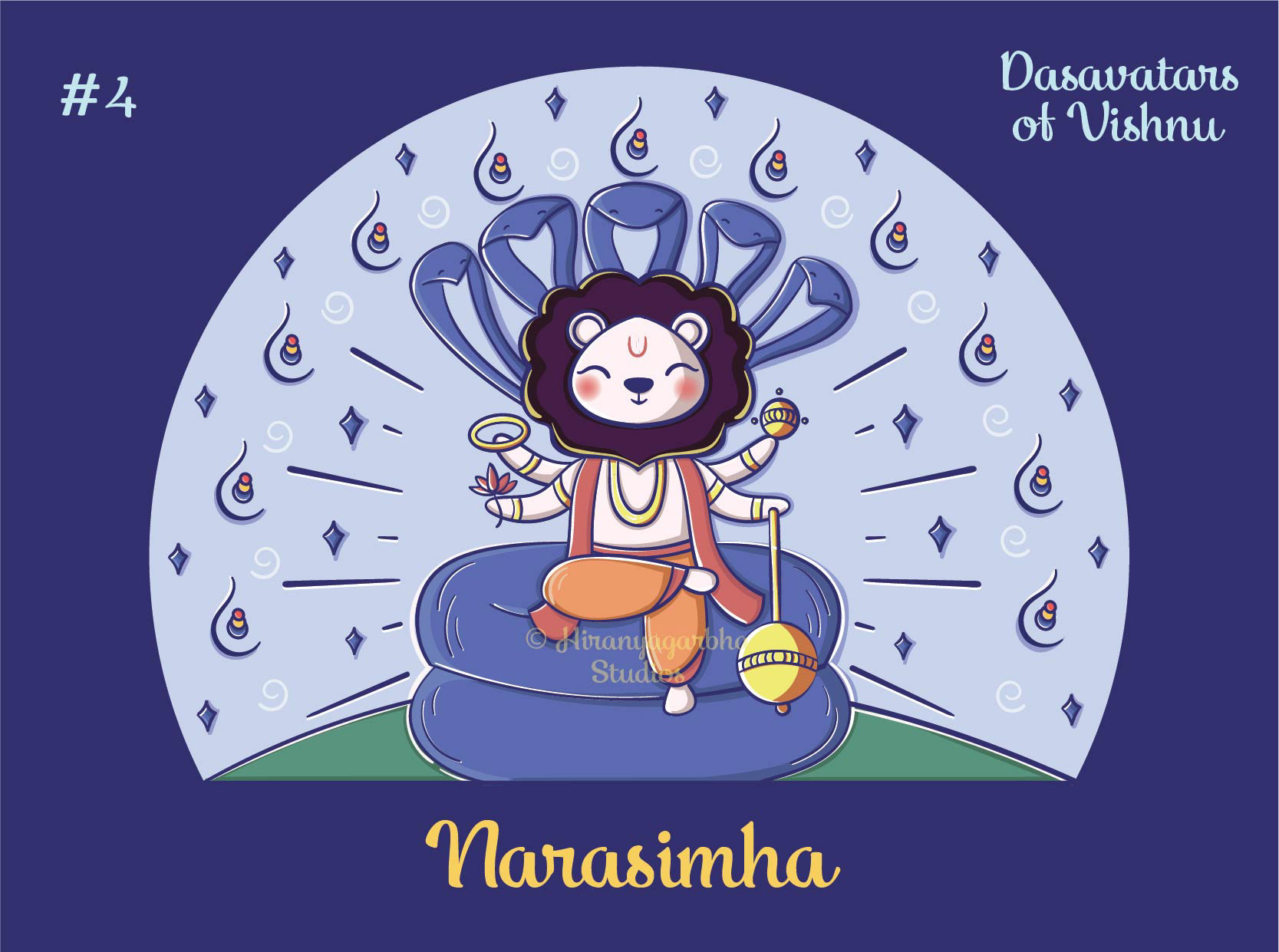 Cute Dasavatars of Vishnu for kids clothing: #4 Narasimha, the lion avatar