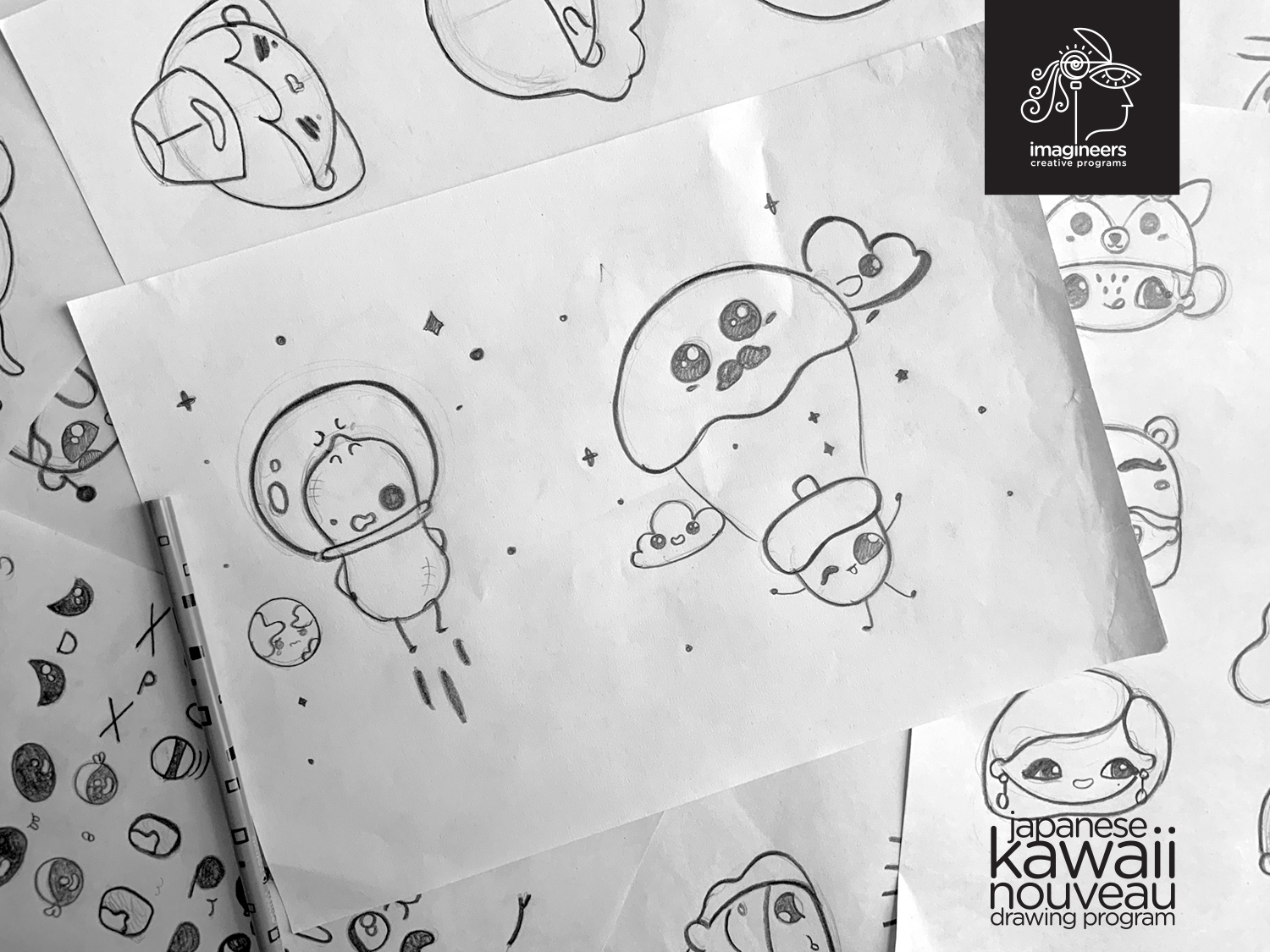 Japanese kawaii nouveau cute characters: #18 Kawaii character pencil sketches