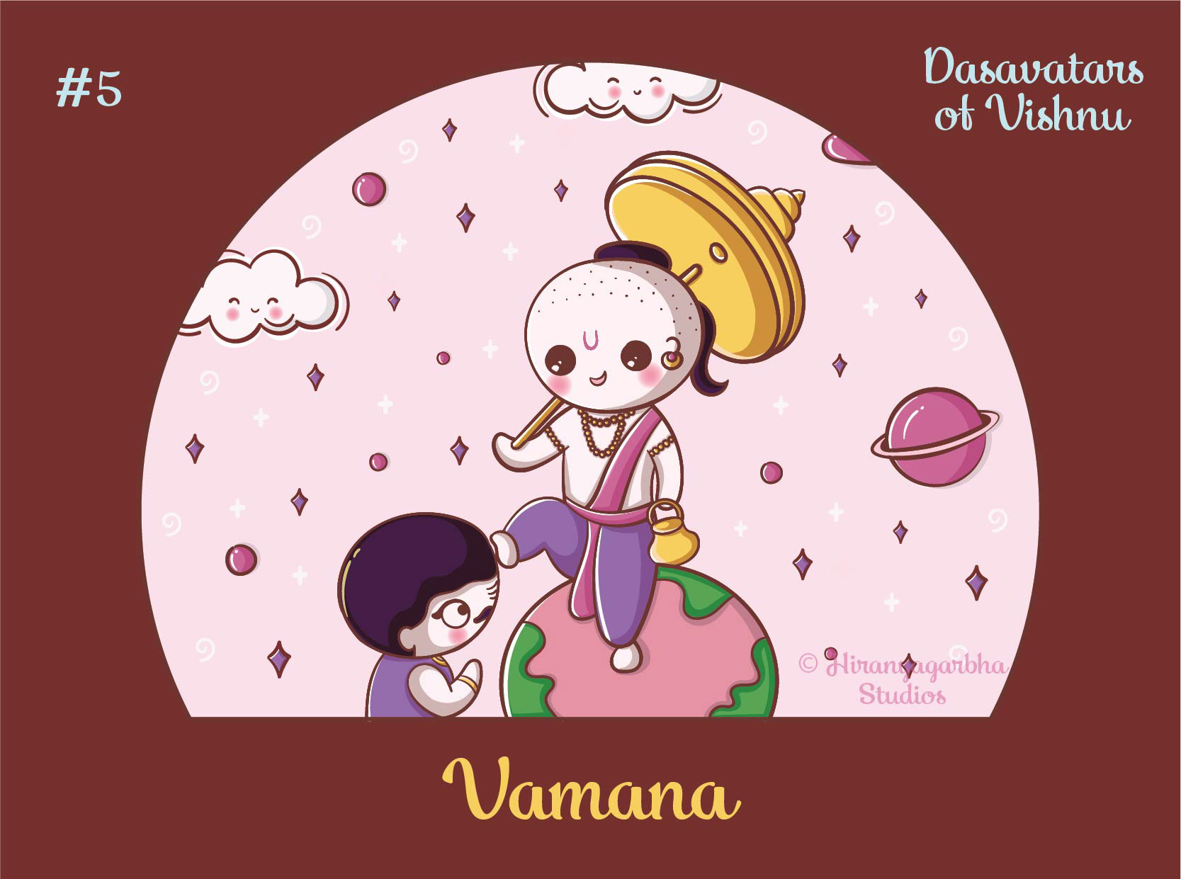 Cute Dasavatars of Vishnu for kids clothing: #5 Vamana, the dwarf avatar