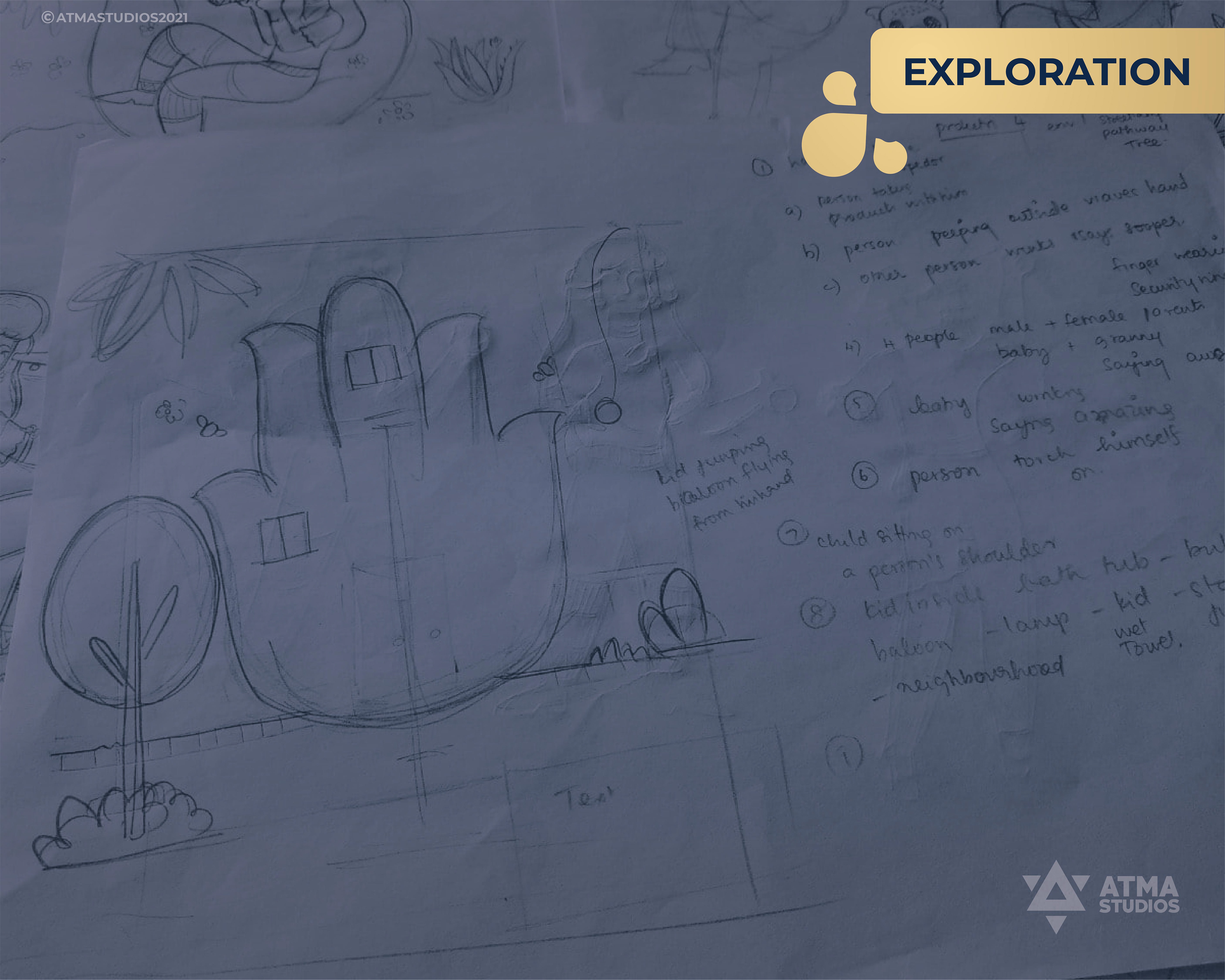Mughai's Farm Origin Store rebranding: pencil exploration sketch of a hand and a tree