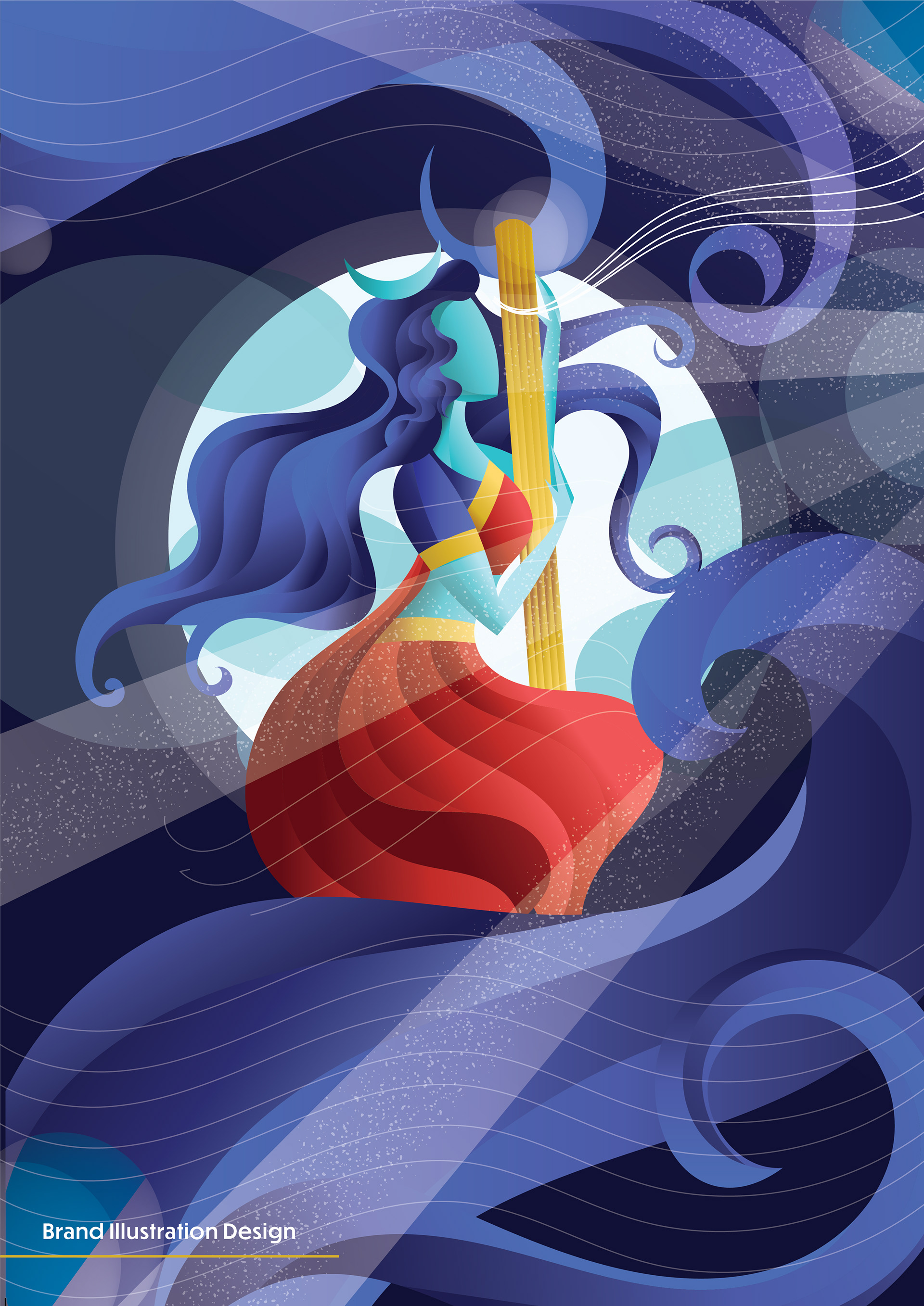 Matangi spiritual brand: brand illustration of a goddess with flowing blue hair