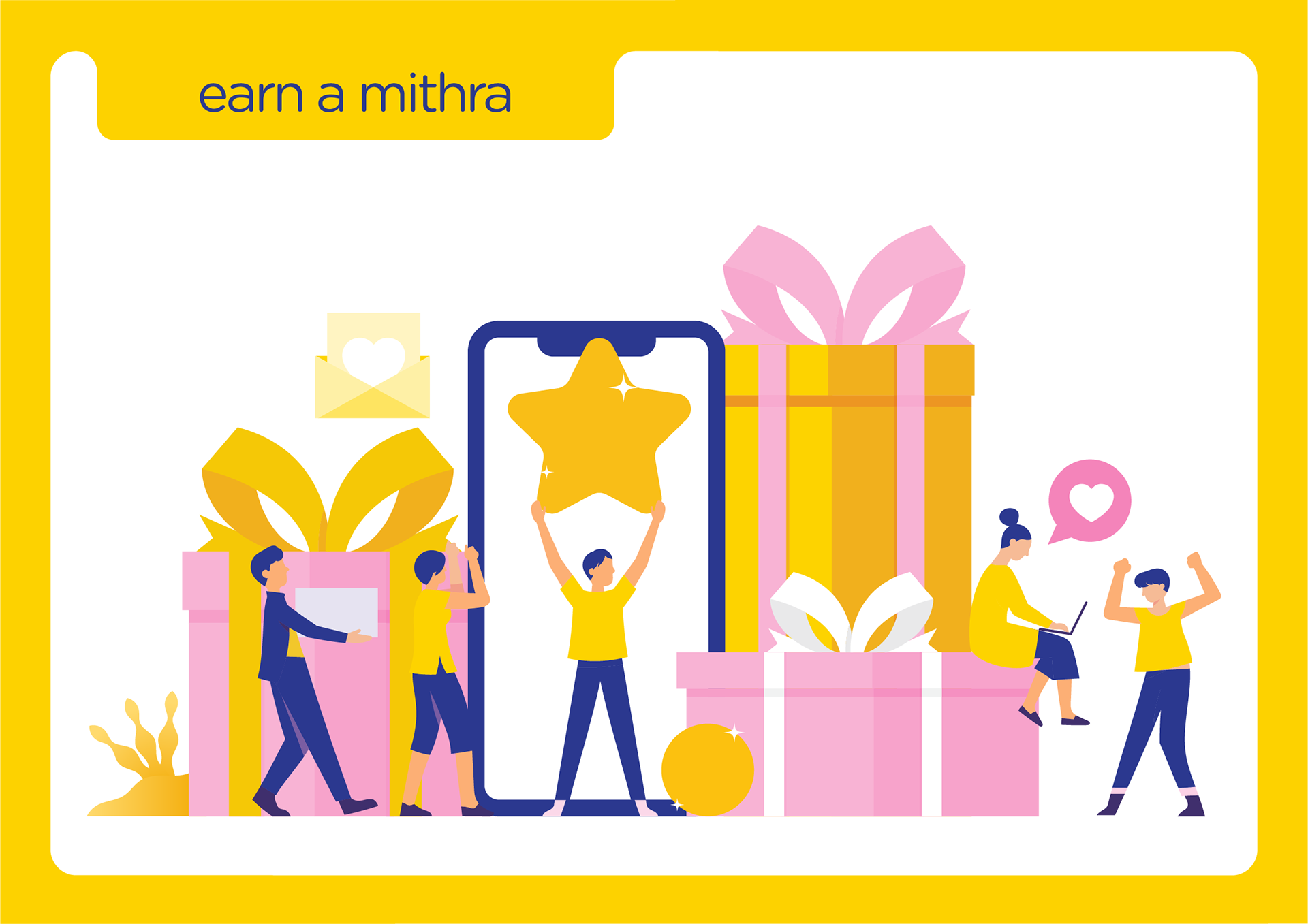 Mithra donation platform brand guidelines: illustration: earn a mithra with gifts and phone