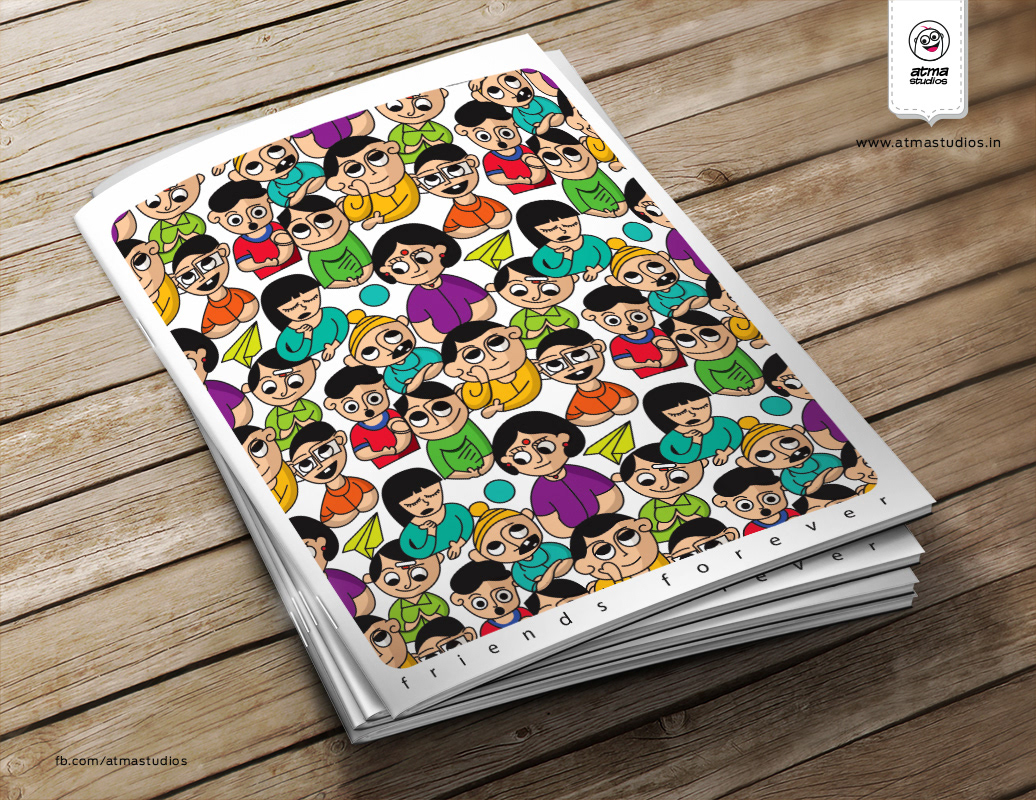 50 notebook cover illustrations: stack of Friends Forever notebooks