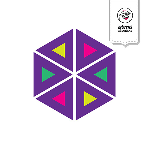 Bedding pattern design: purple hexagon triangle motif, pattern design by Atma Studios