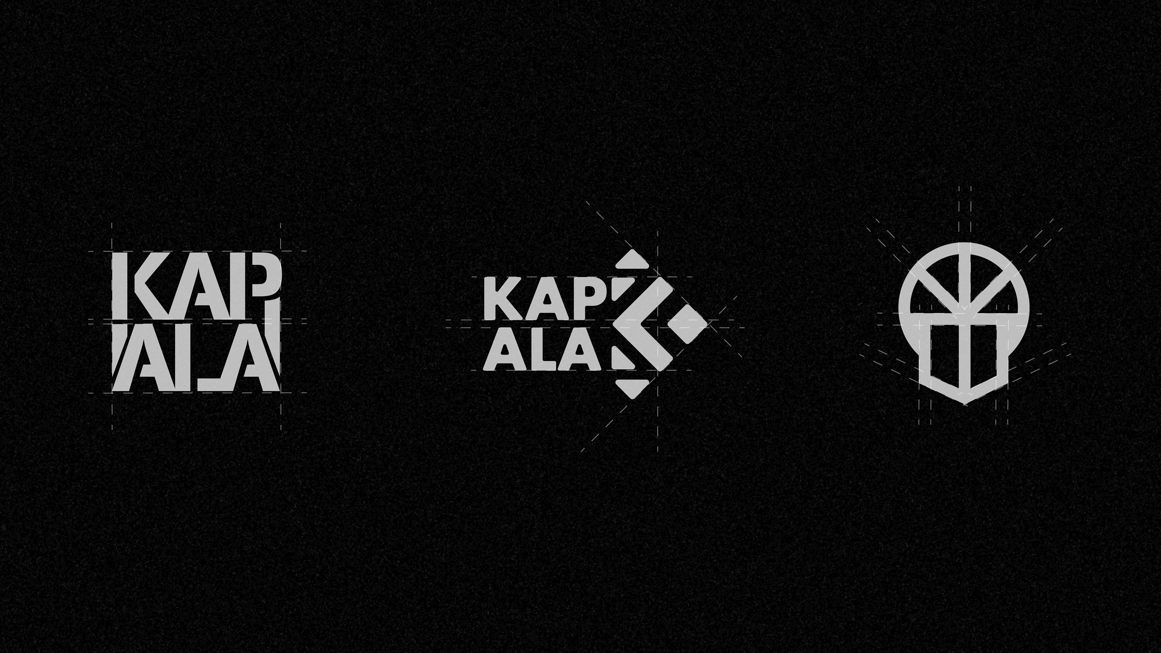Kapala cycling brand identity: three early logo explorations on black
