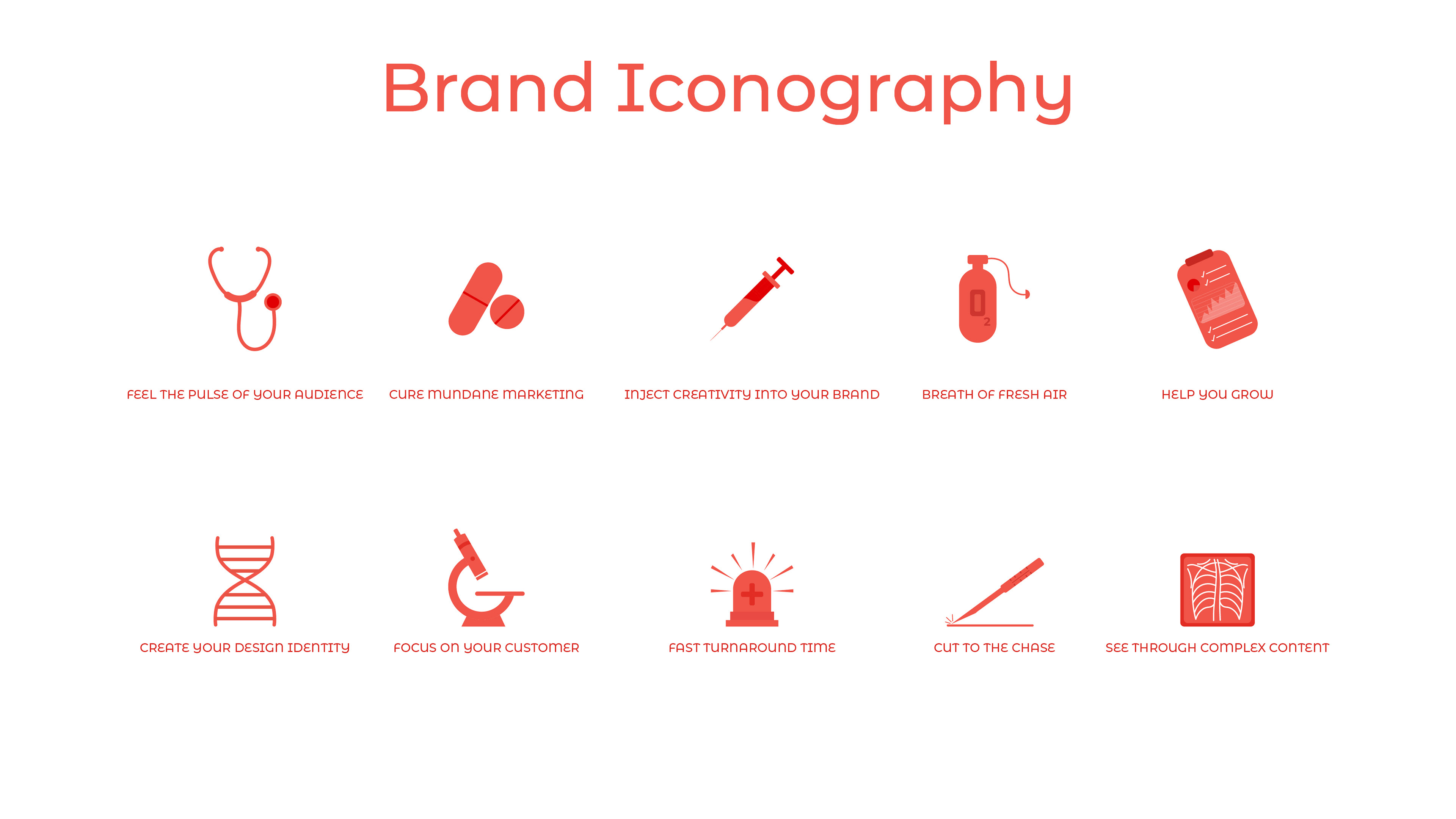 MED-bites medical education brand: brand iconography set of ten medical icons
